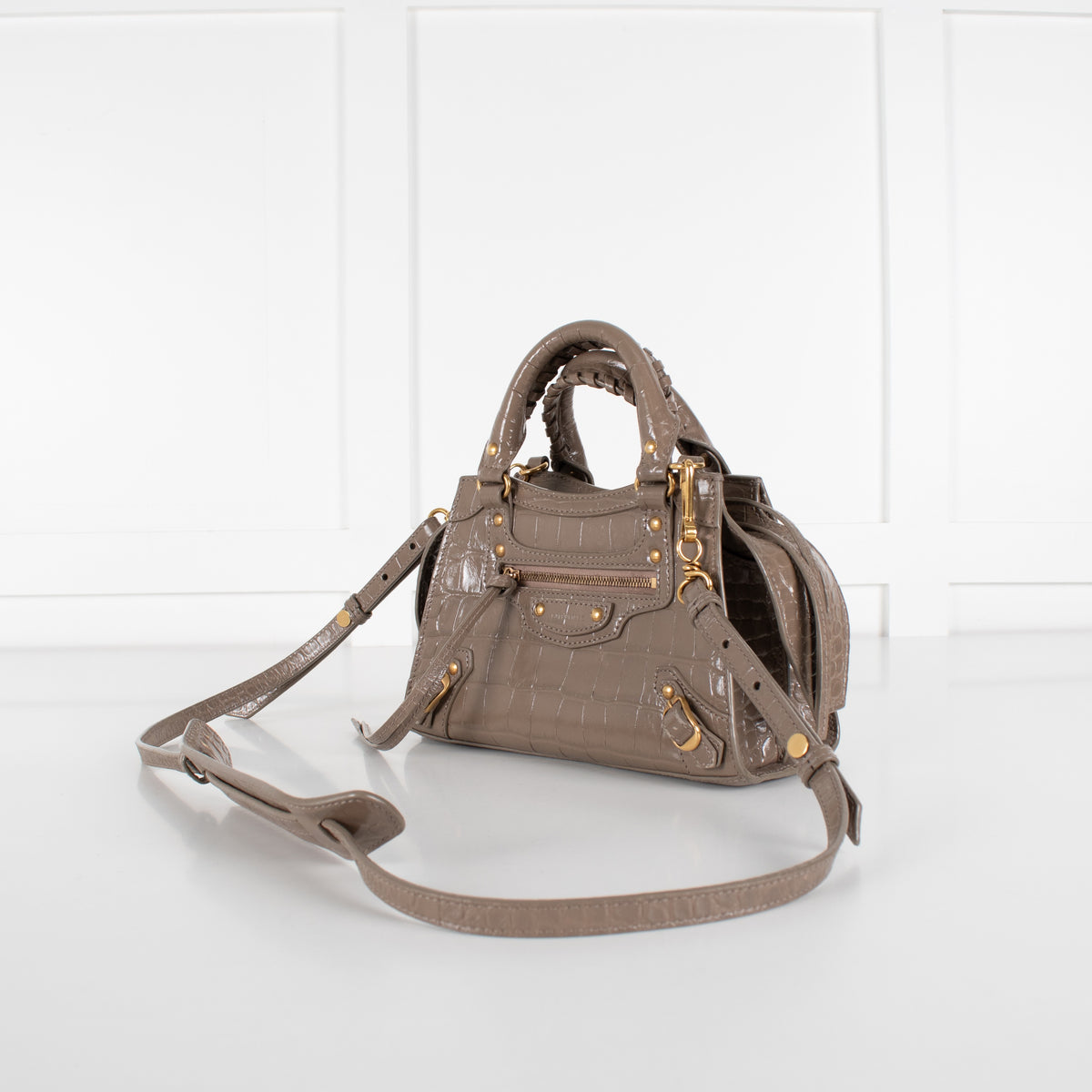 Balenciaga Taupe Neo Classic City Mini Croc-Embossed Leather Bag - Image 9