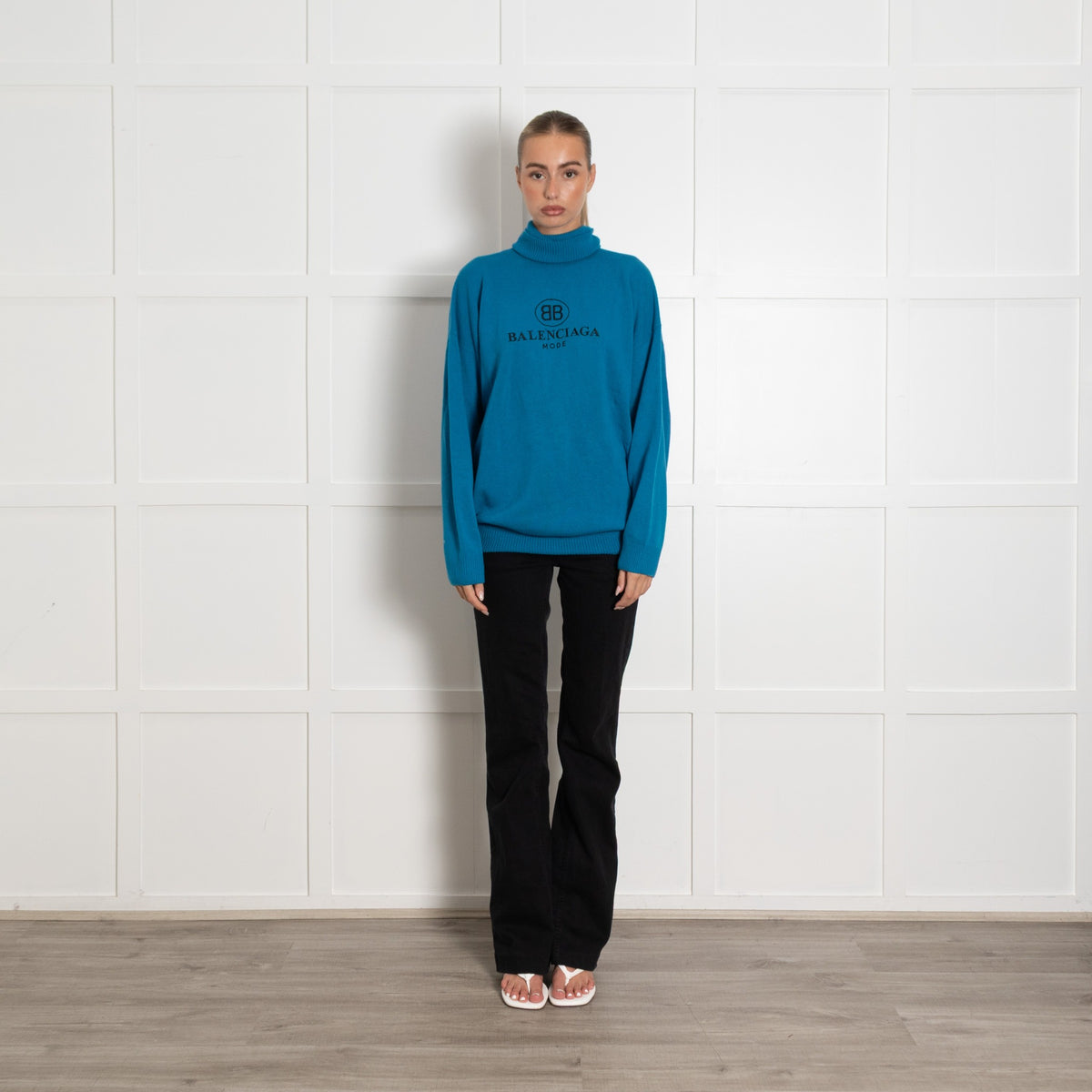 Balenciaga Teal Oversized Logo Rollneck Wool/Cashmere Mix - Image 1