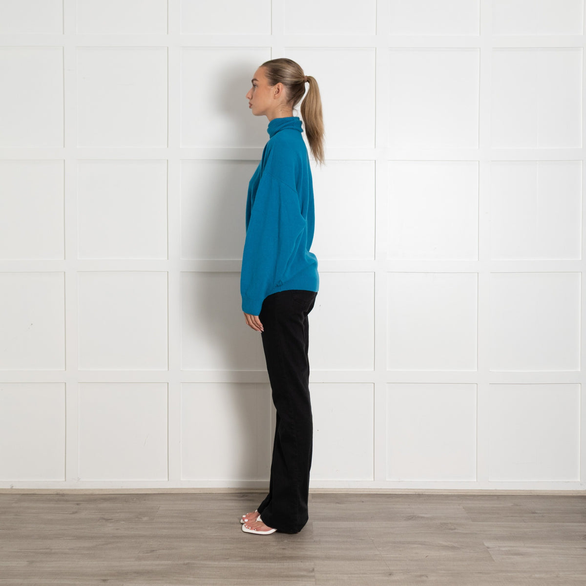 Balenciaga Teal Oversized Logo Rollneck Wool/Cashmere Mix - Image 4