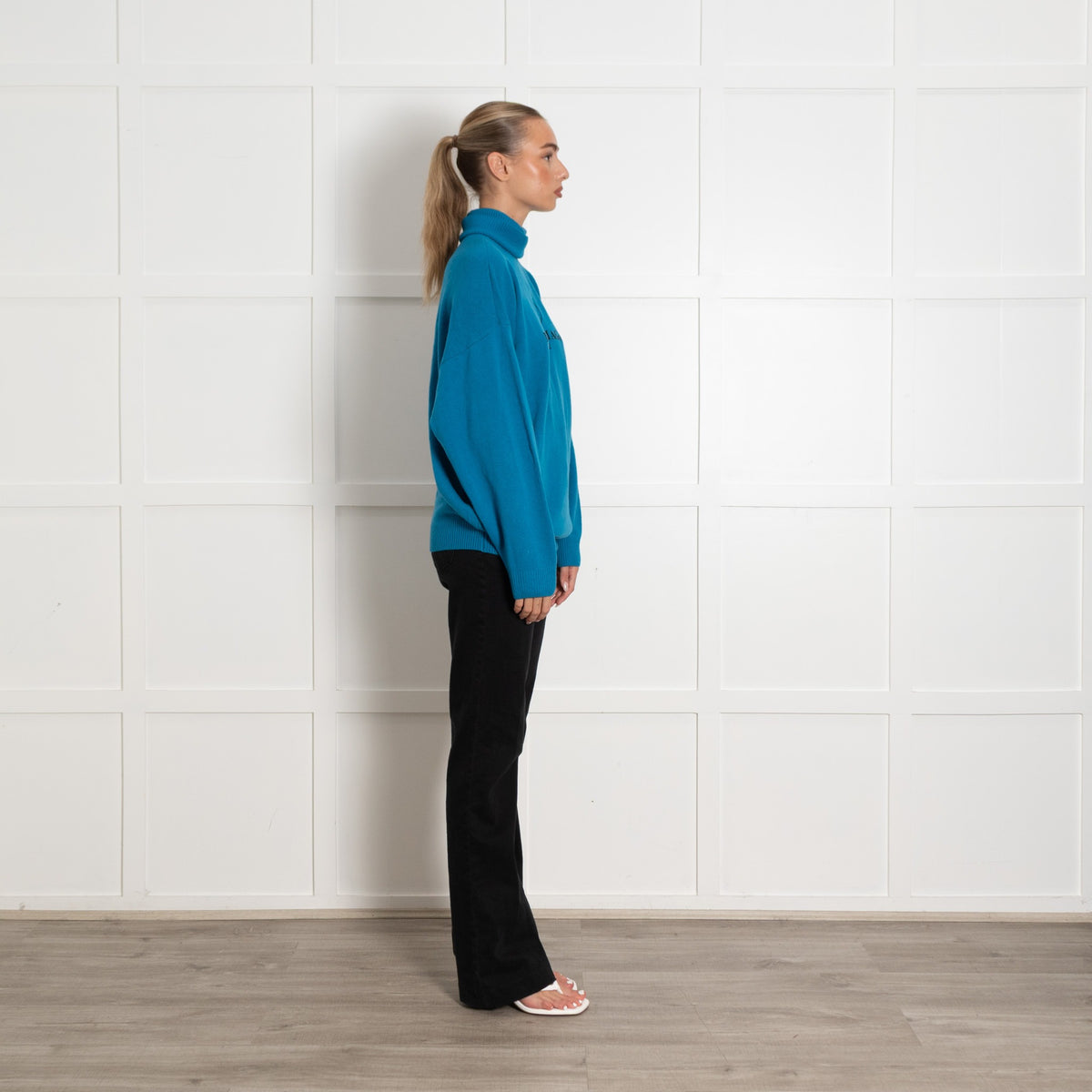 Balenciaga Teal Oversized Logo Rollneck Wool/Cashmere Mix - Image 6