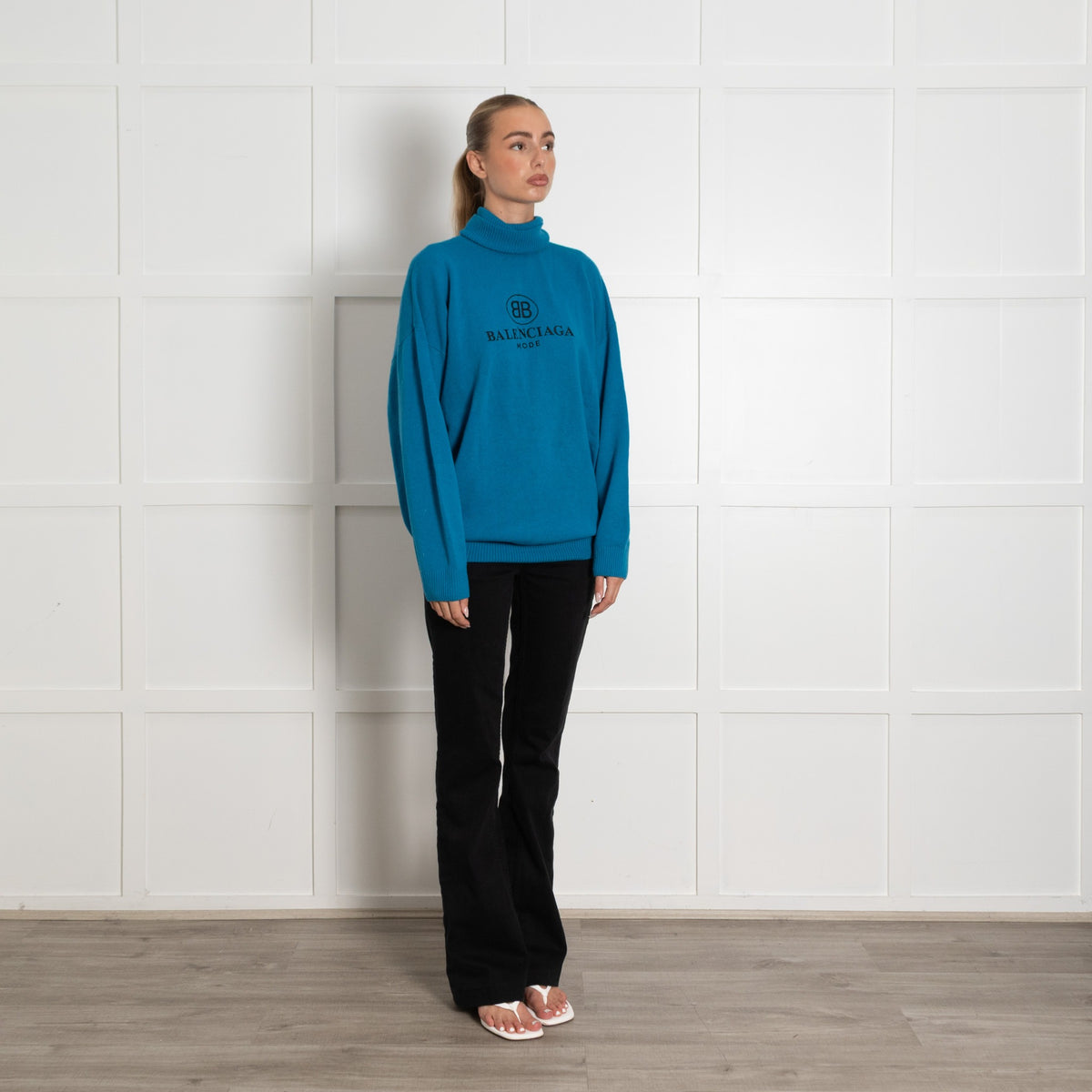 Balenciaga Teal Oversized Logo Rollneck Wool/Cashmere Mix - Image 7