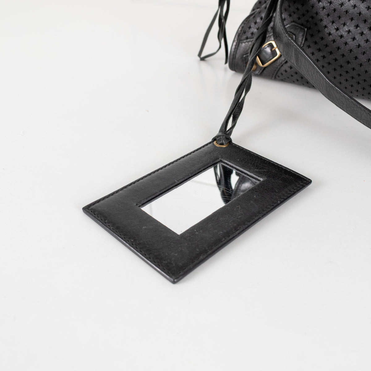 City Perforated Black Leather 2 way Satchel Bag - Image 10