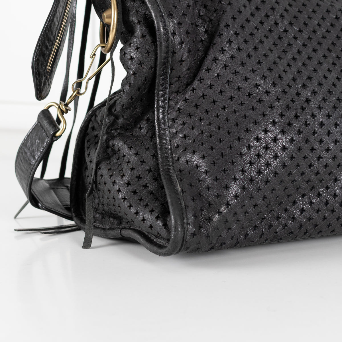 City Perforated Black Leather 2 way Satchel Bag - Image 19