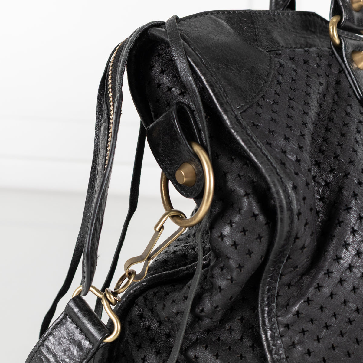 City Perforated Black Leather 2 way Satchel Bag - Image 20