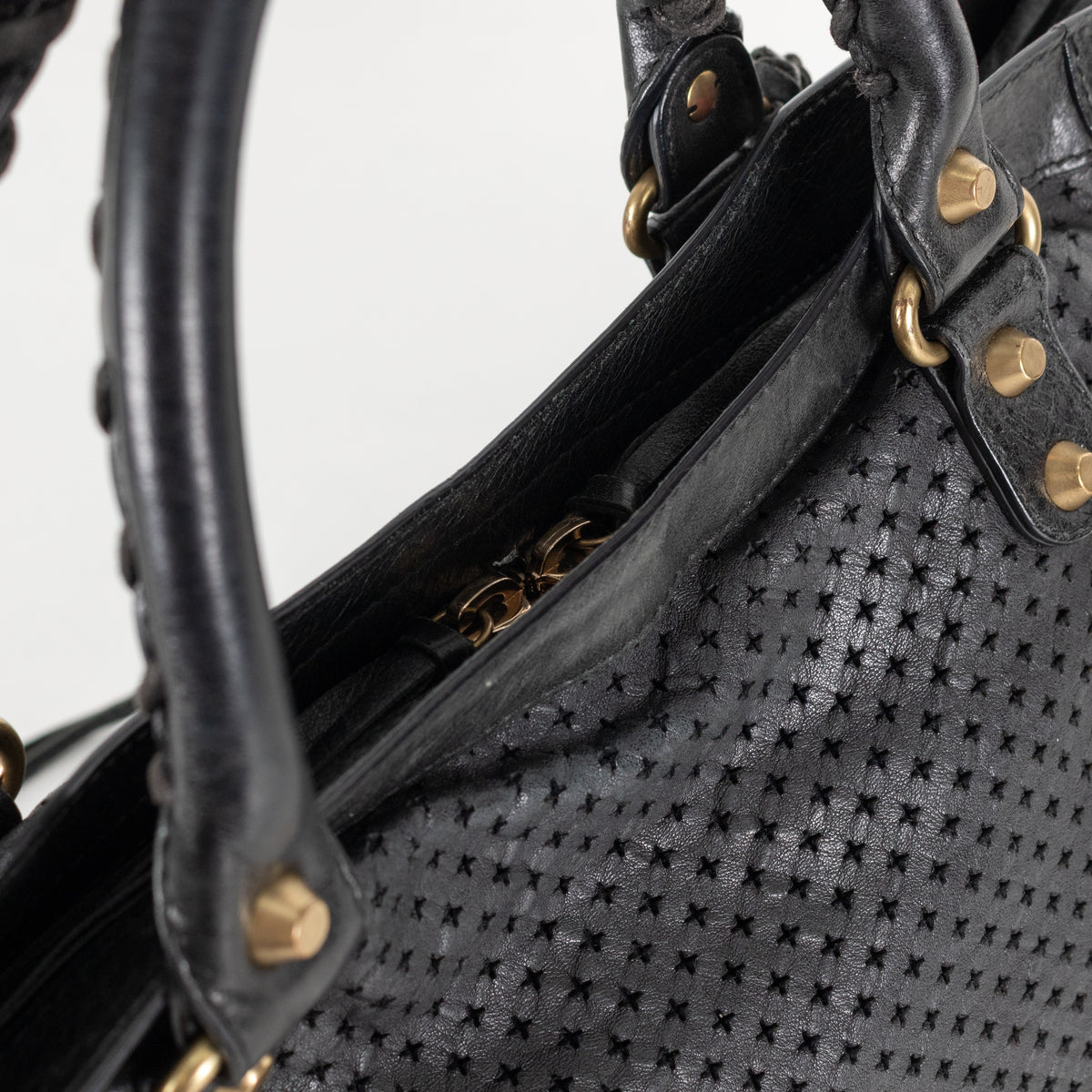City Perforated Black Leather 2 way Satchel Bag - Image 21