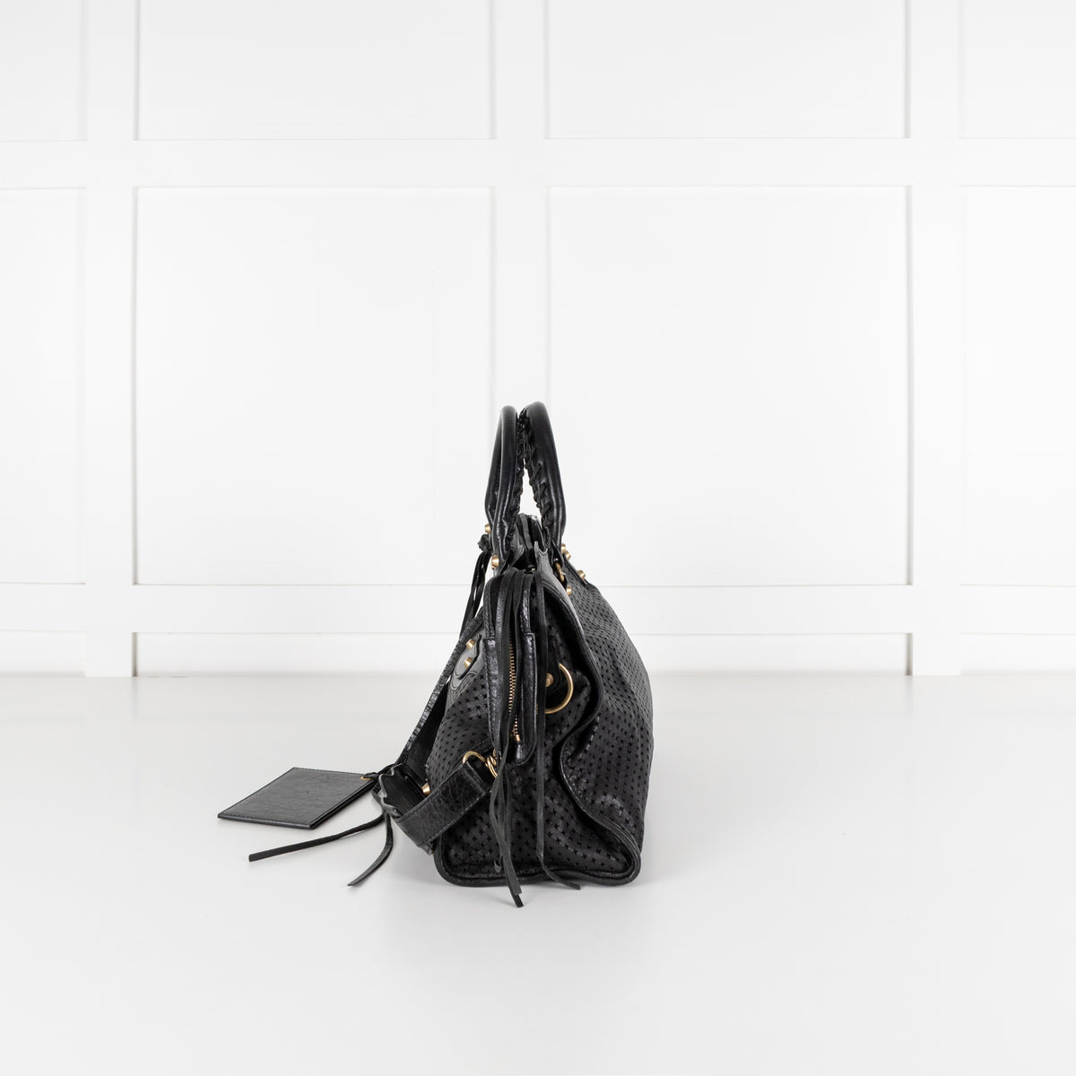 City Perforated Black Leather 2 way Satchel Bag - Image 5