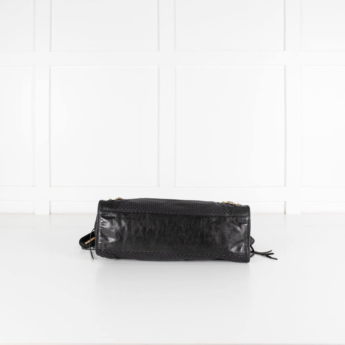 City Perforated Black Leather 2 way Satchel Bag - Image 8