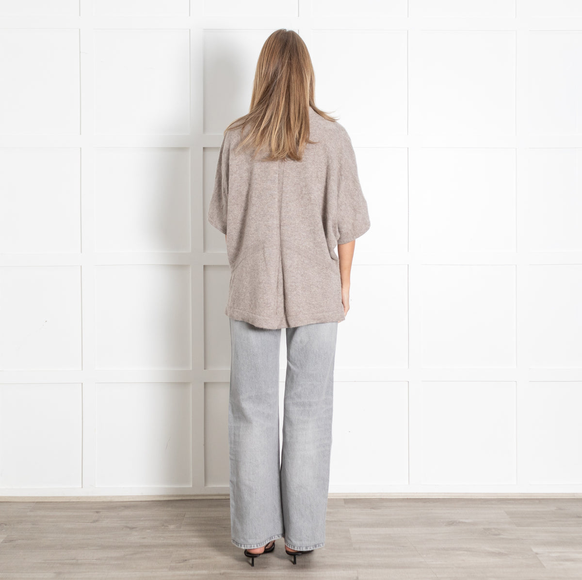 Beige Cashmere Turtleneck Pockets Poncho Sweater - Image 5