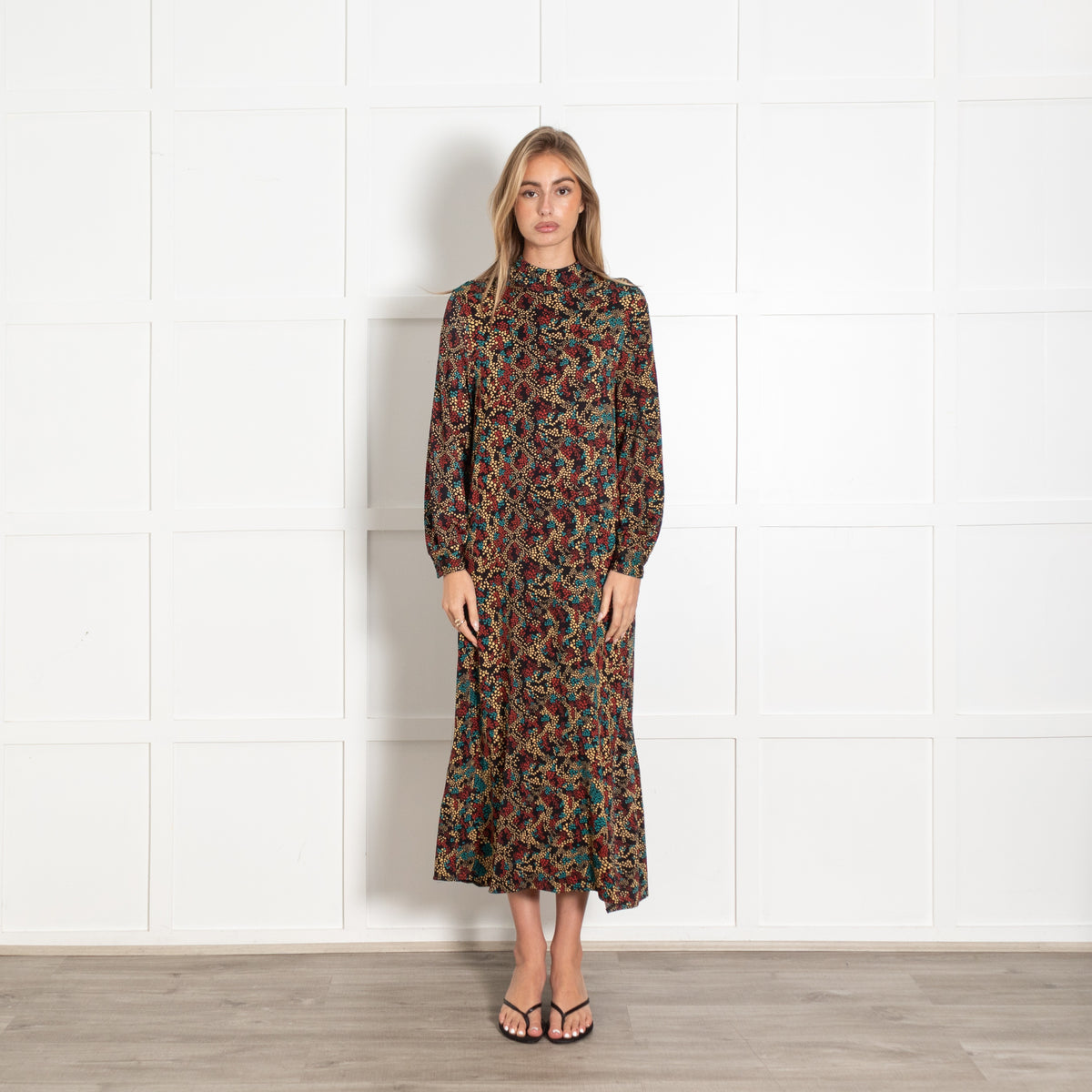 Bimba Y Lola Black Abstract Print Long Sleeve High Neck Maxi Dress - Image 1