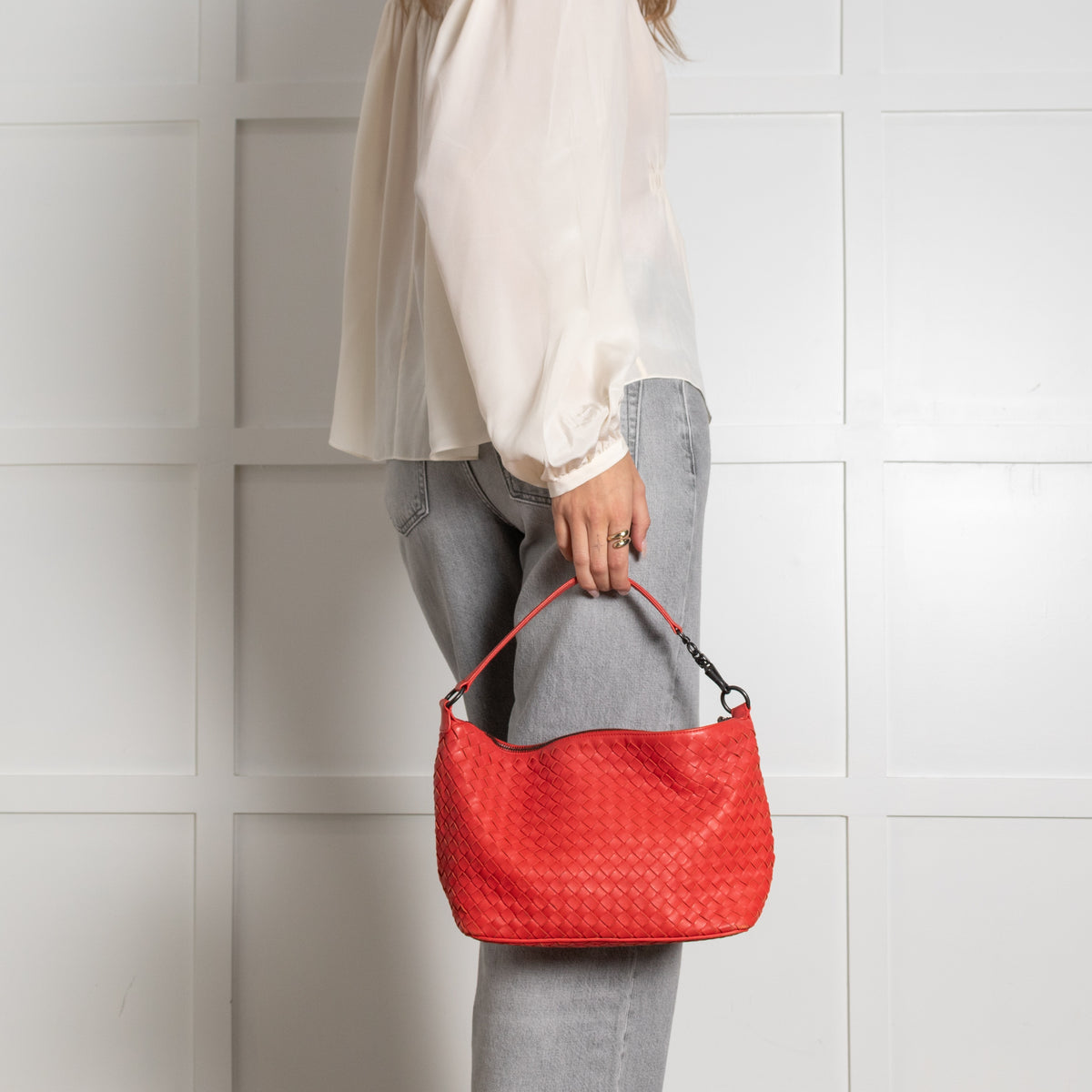 Bottega Veneta Red Intrecciato Nappa Leather Shoulder Bag - Image 3