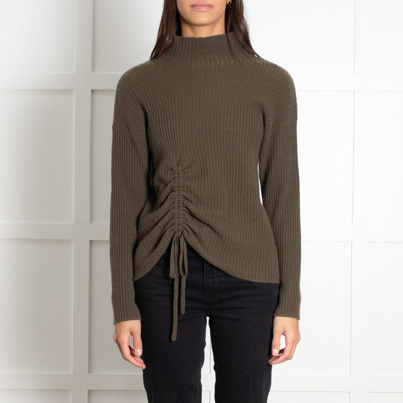 Brodie Khaki Cashmere Jumper With Gathered Front - Image 1