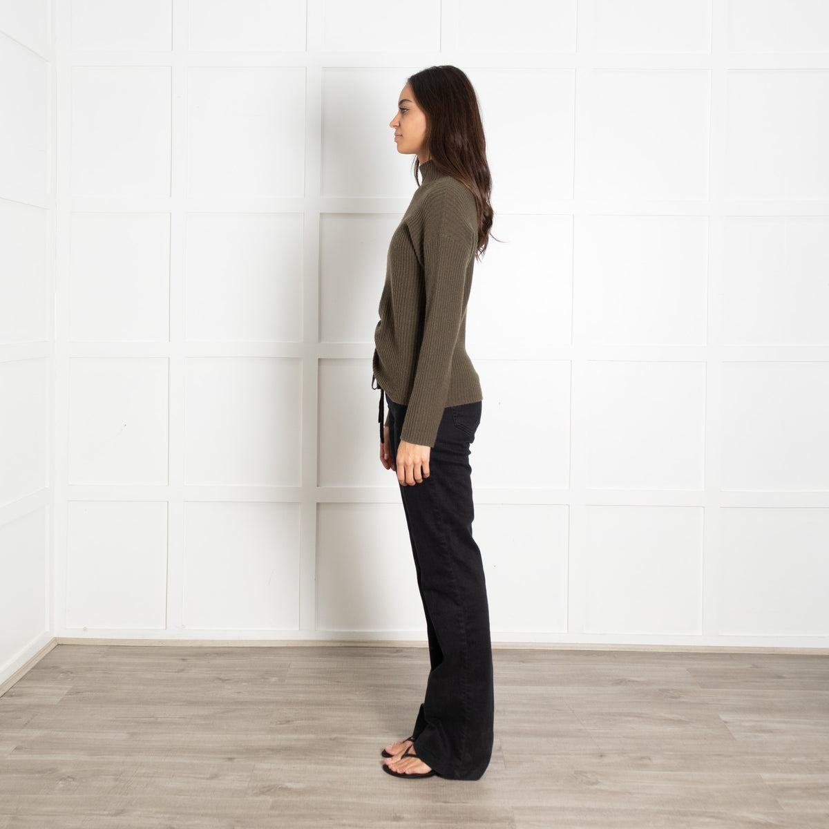 Brodie Khaki Cashmere Jumper With Gathered Front - Image 4