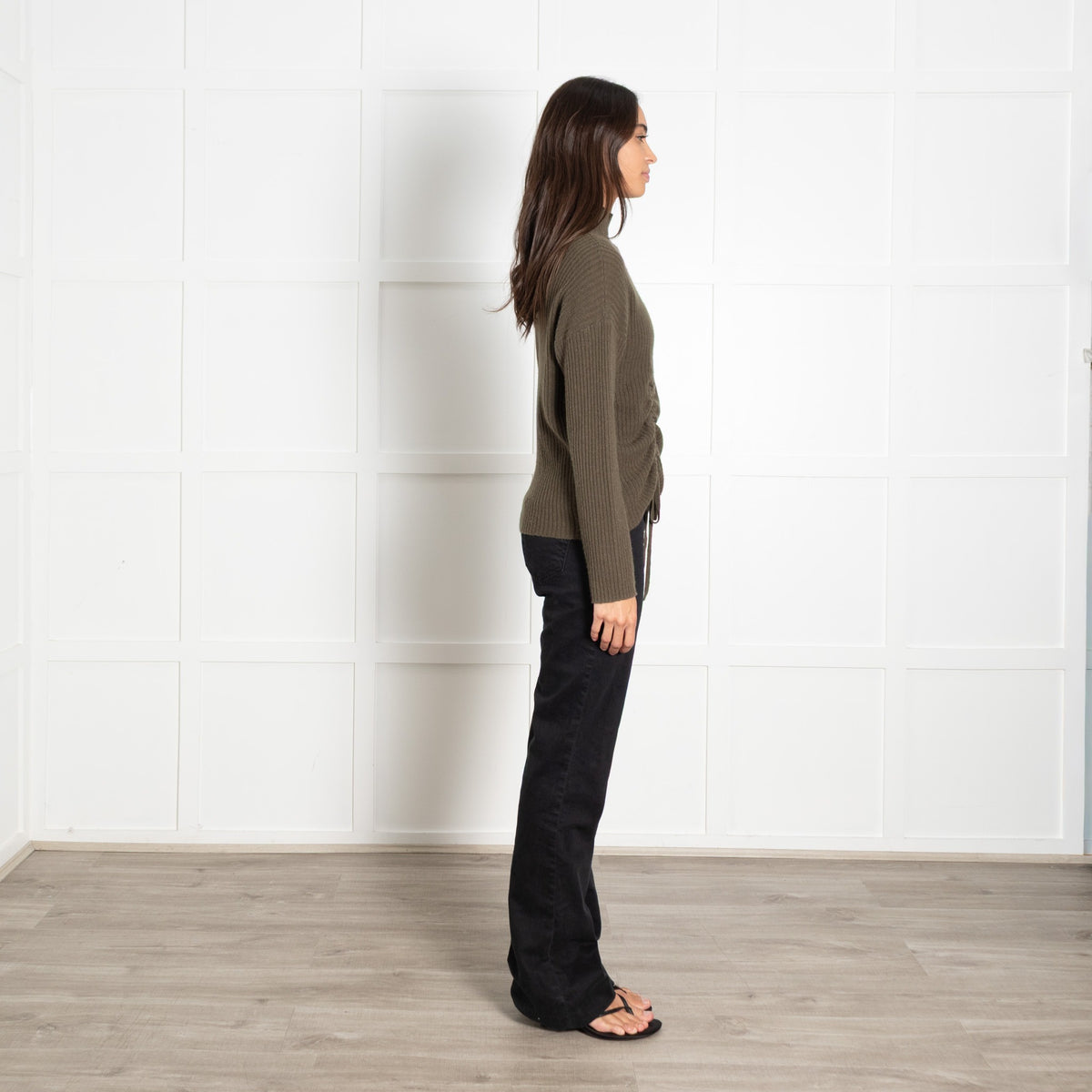 Brodie Khaki Cashmere Jumper With Gathered Front - Image 6