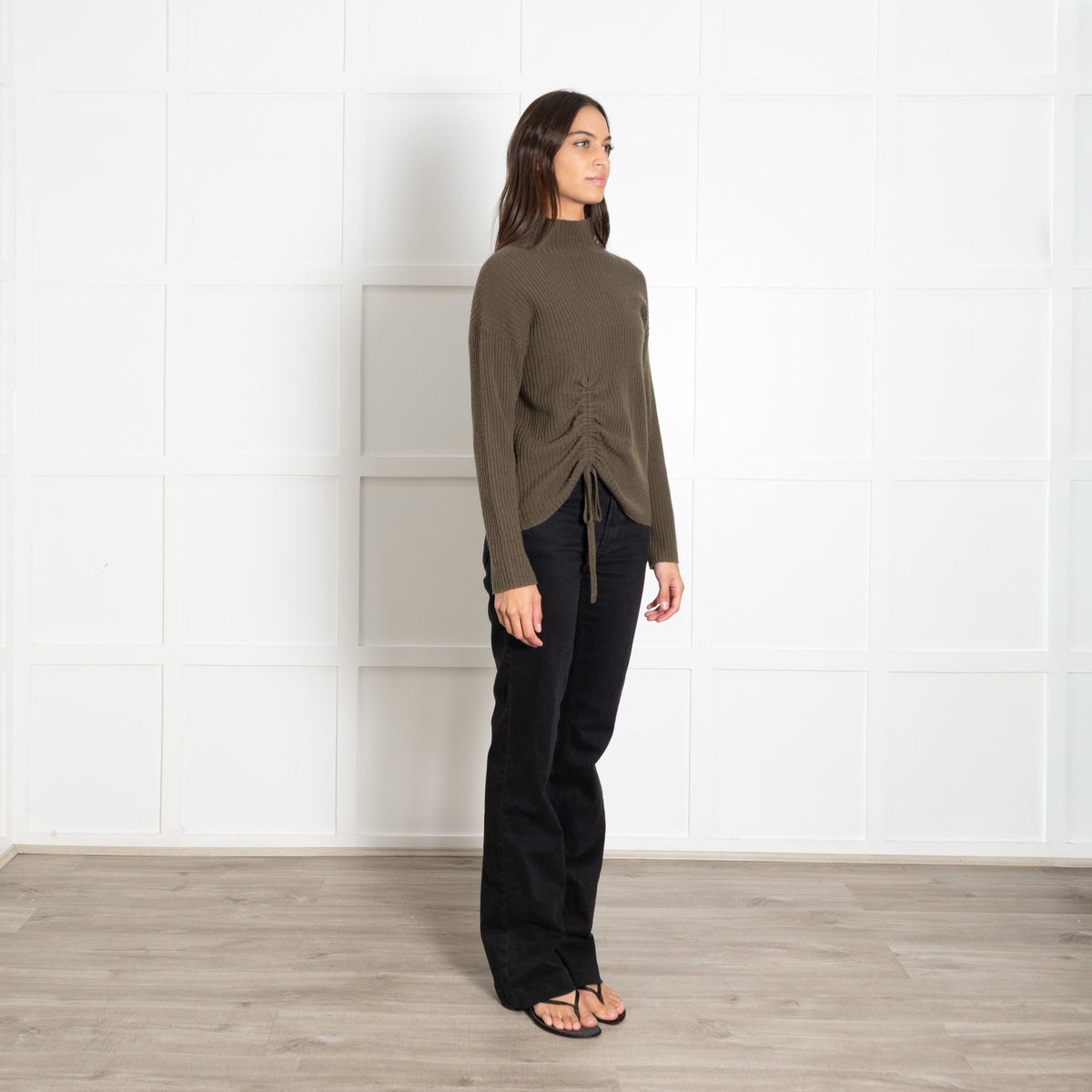 Brodie Khaki Cashmere Jumper With Gathered Front - Image 7