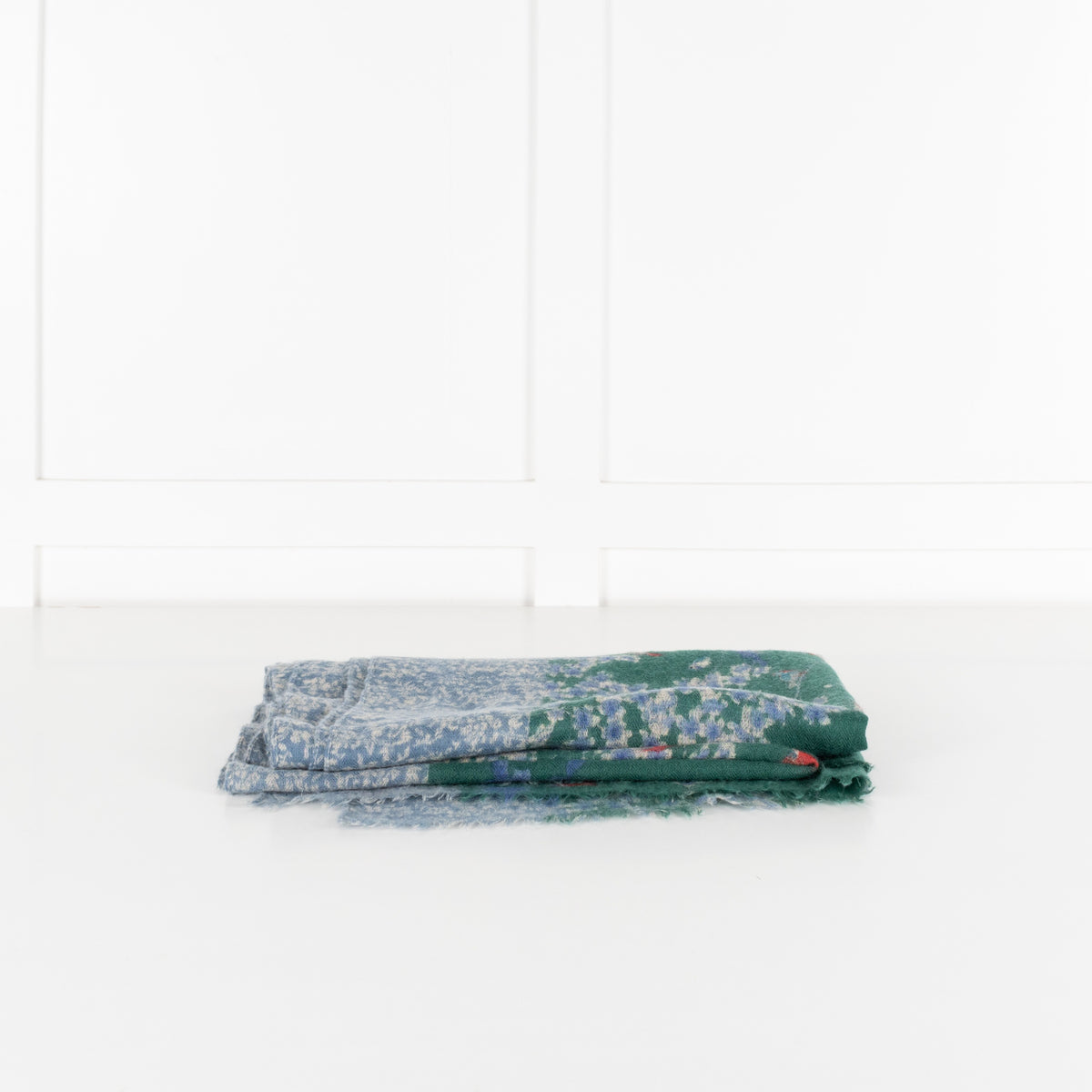 Blue & Green Wool Floral Scarf - Image 1