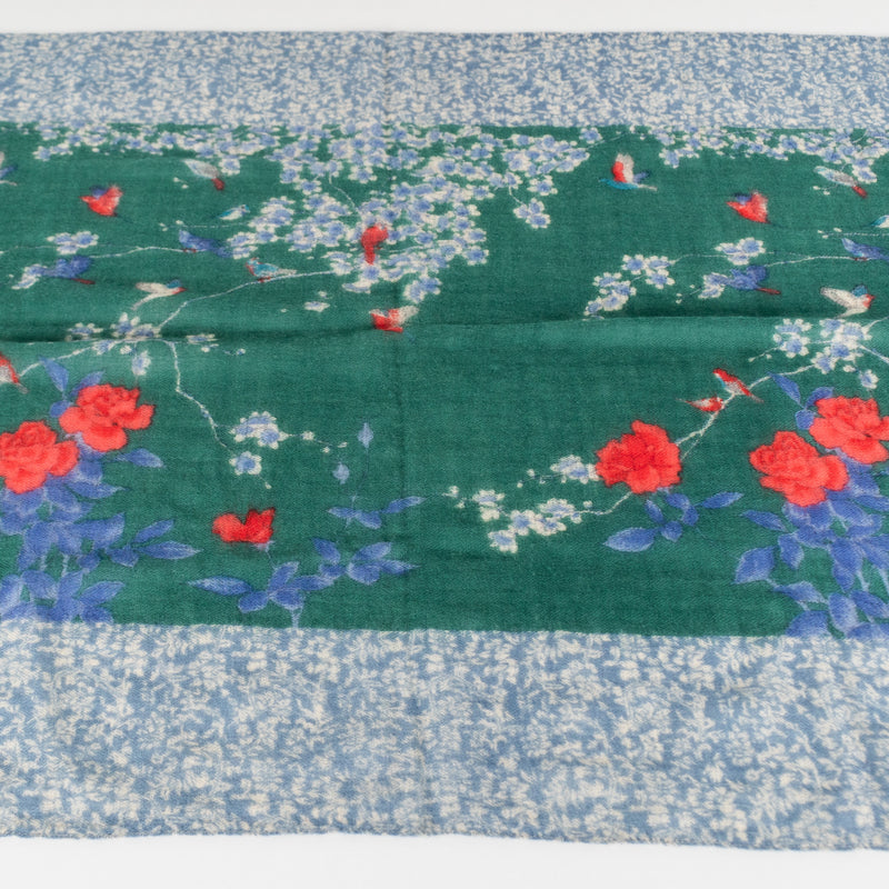 Blue & Green Wool Floral Scarf - Image 2