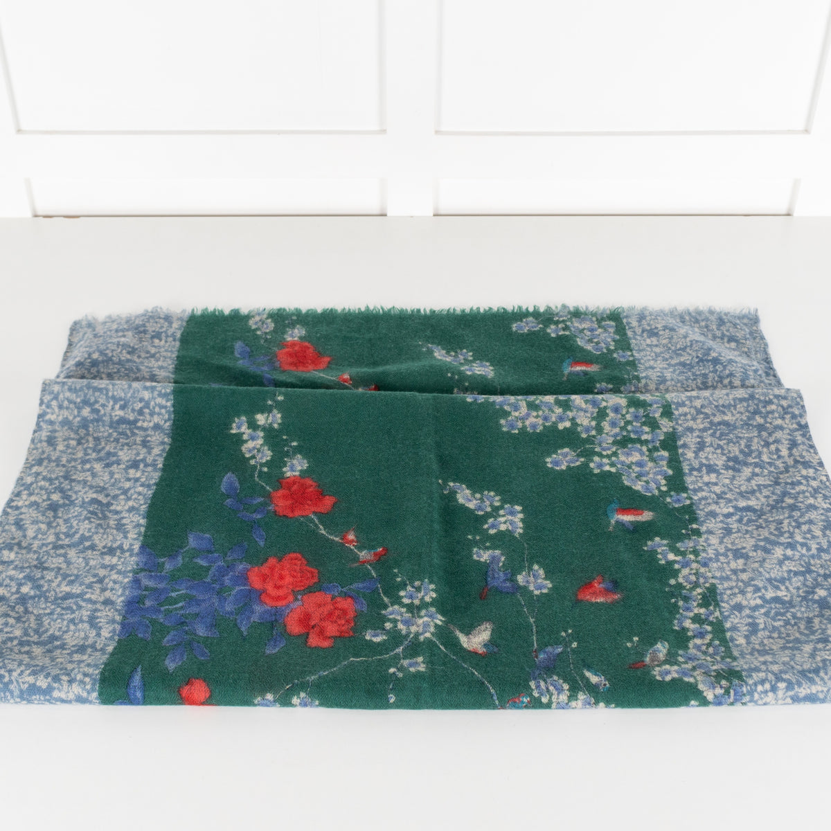Blue & Green Wool Floral Scarf - Image 3