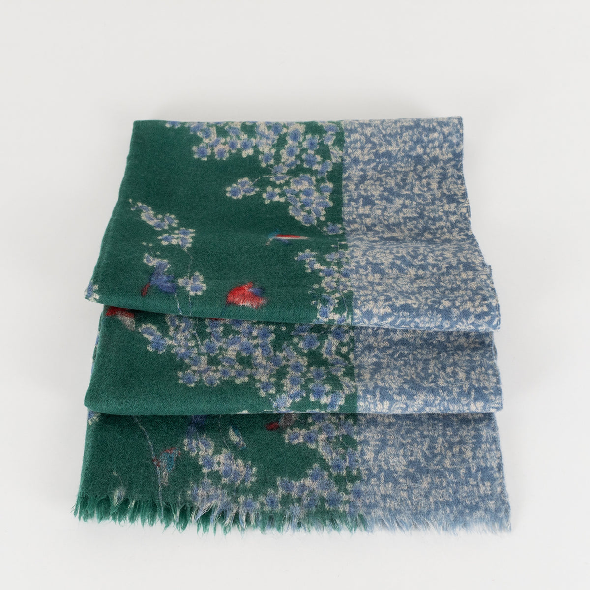 Blue & Green Wool Floral Scarf - Image 4
