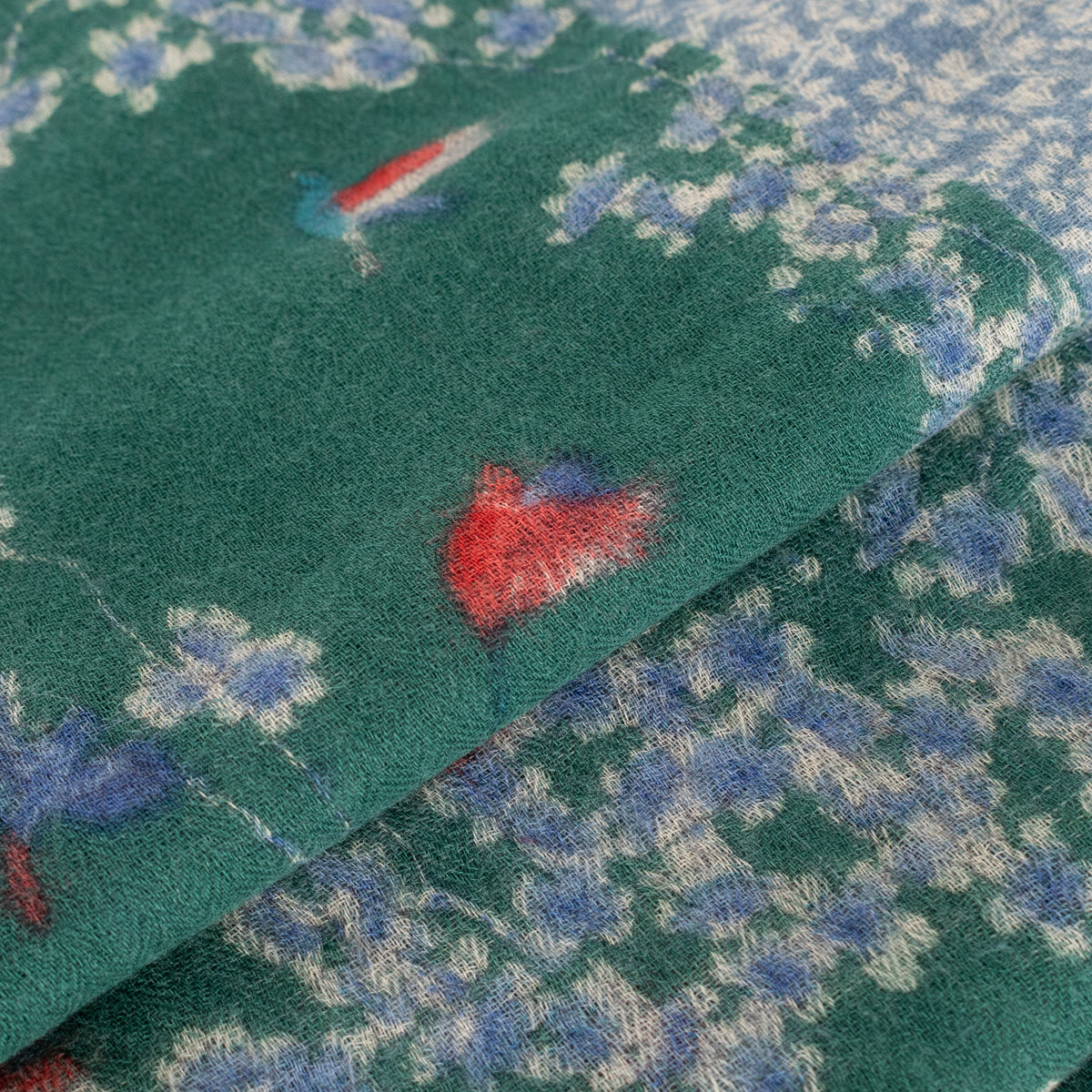Blue & Green Wool Floral Scarf - Image 5
