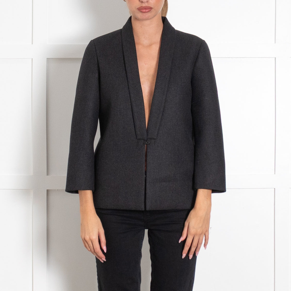 Brunello Cuccinelli Grey Wool Cashmere Blend Shawl Collar Blazer - Image 2