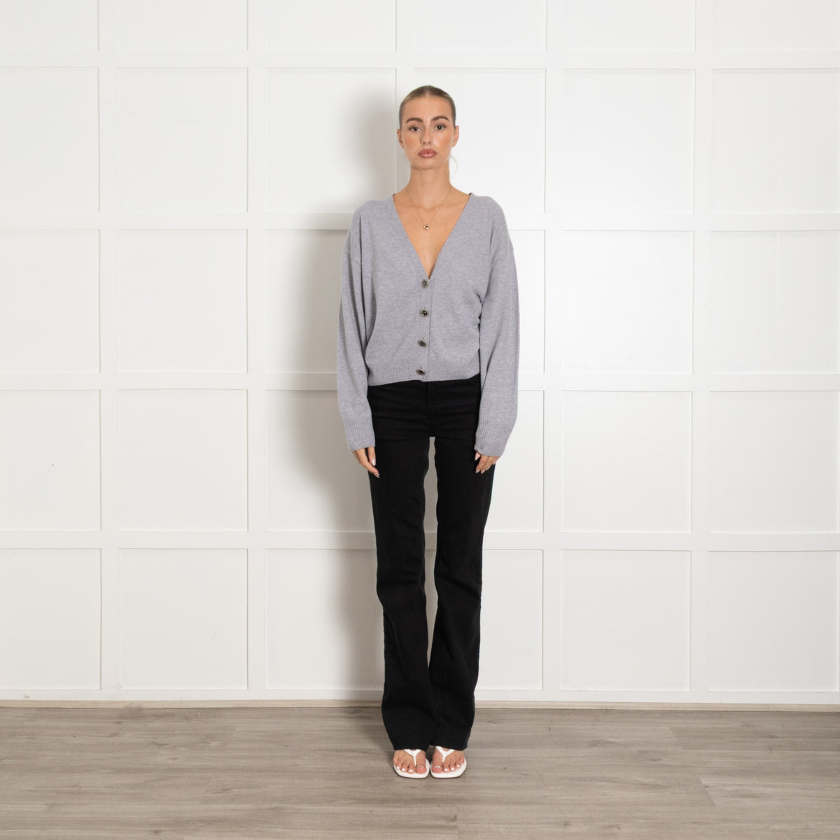 Brunello Cucinelli Blue Cashmere Cardigan With Beaded Detail on Neck UK 8 - Image 1