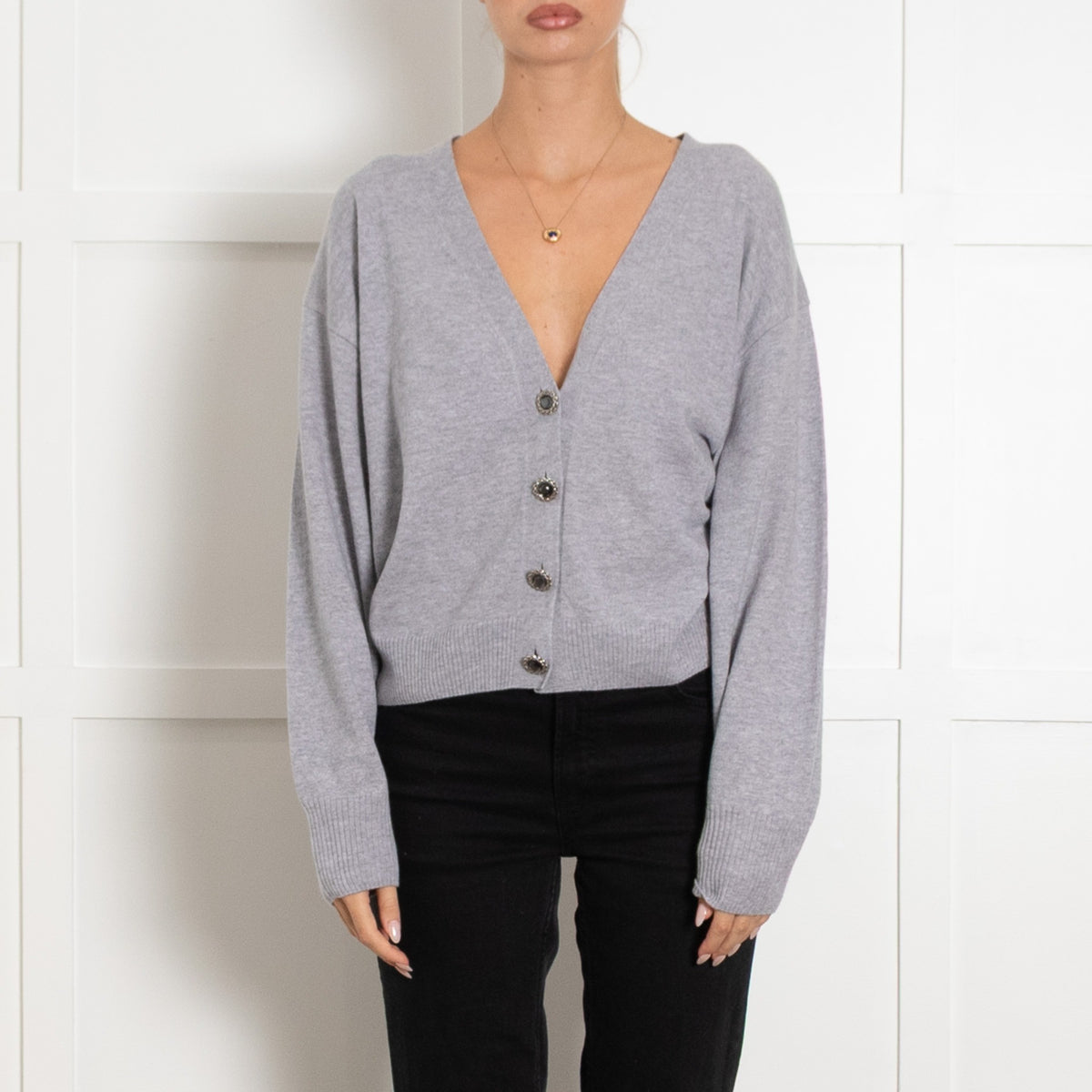 Brunello Cucinelli Blue Cashmere Cardigan With Beaded Detail on Neck UK 8 - Image 2