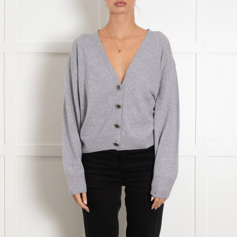 Brunello Cucinelli Blue Cashmere Cardigan With Beaded Detail on Neck UK 8 - Image 2