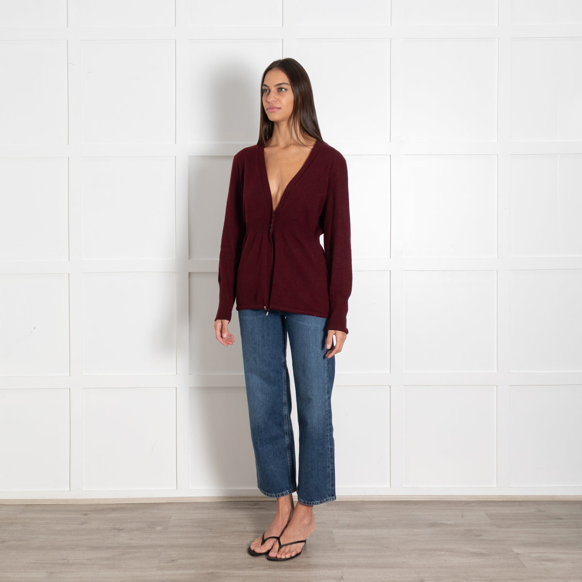 Brunello Cucinelli Burgundy Cashmere Cardigan - Image 3