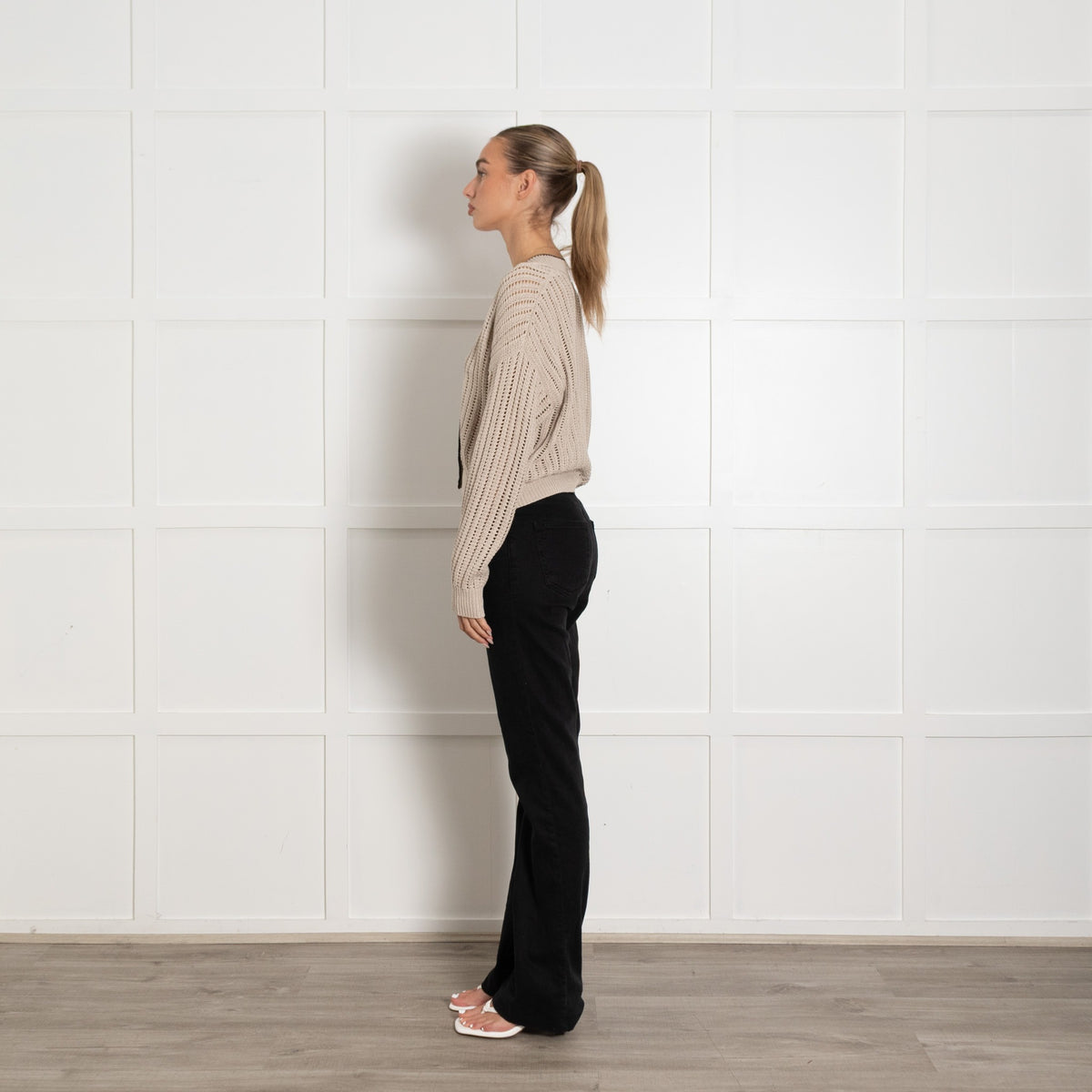 Brunello Cucinelli Taupe Cotton Cable Knit With Black Trim  Cardigan - Image 4
