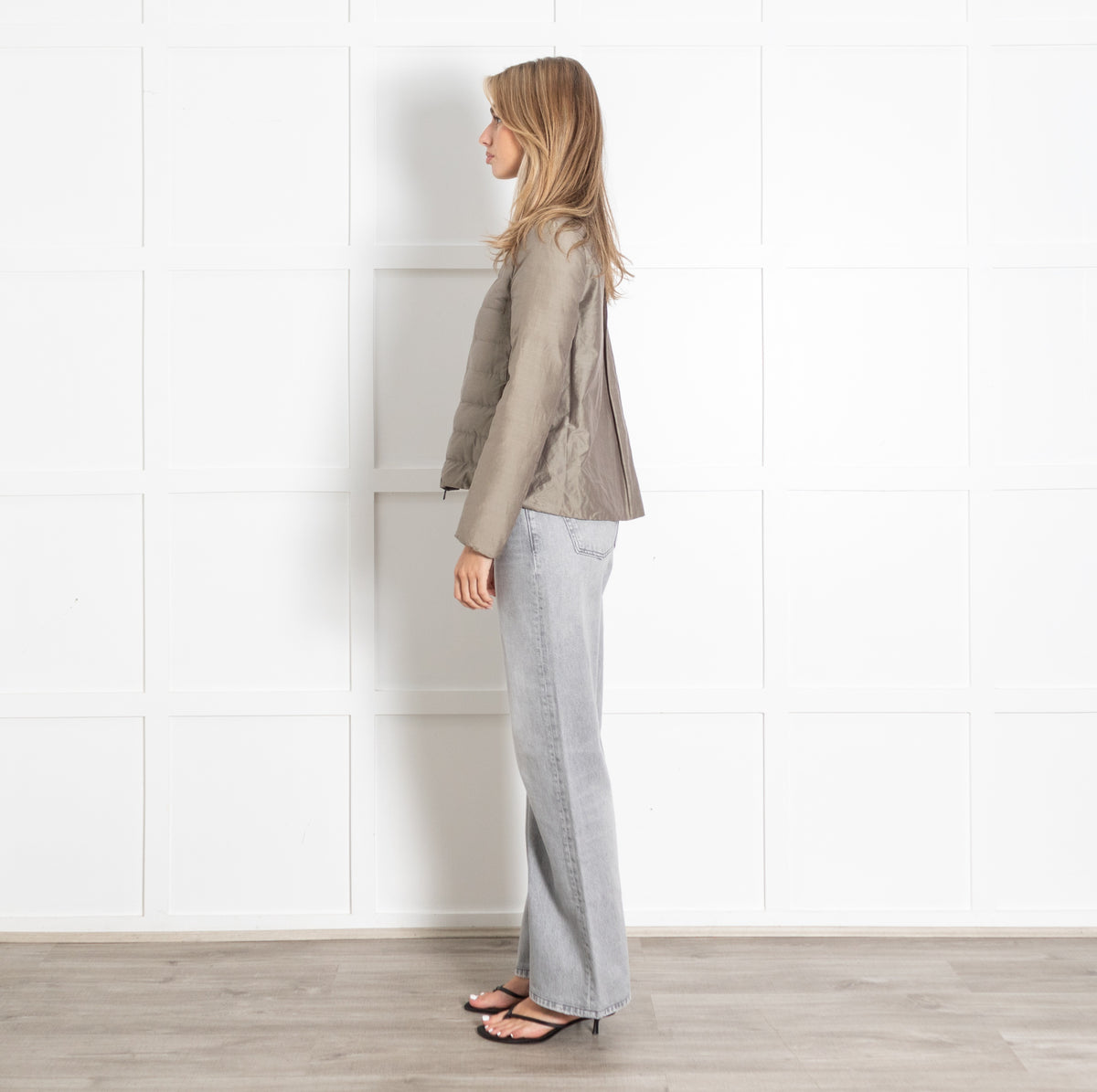 Light Beige Collarless Quilted Jacket - Image 4