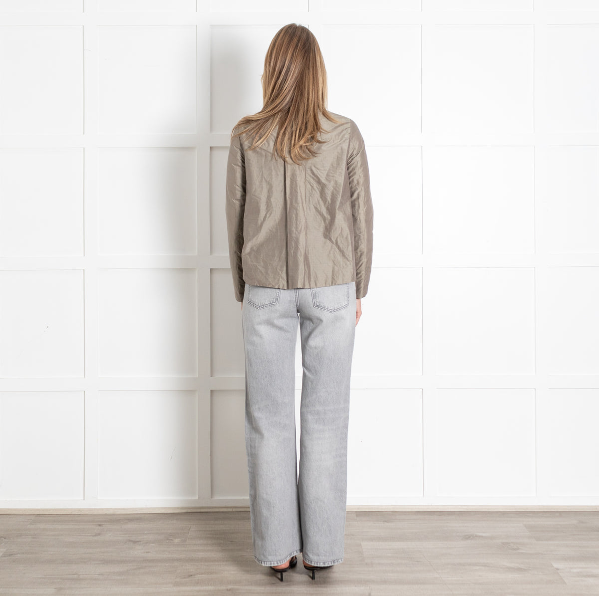 Light Beige Collarless Quilted Jacket - Image 5
