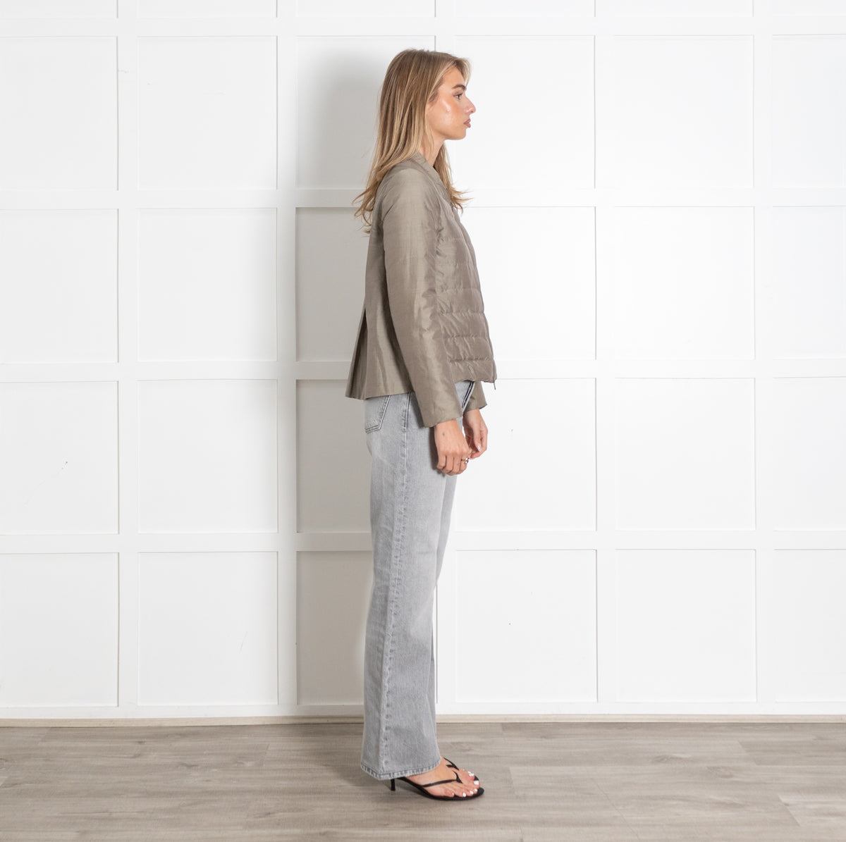 Light Beige Collarless Quilted Jacket - Image 6