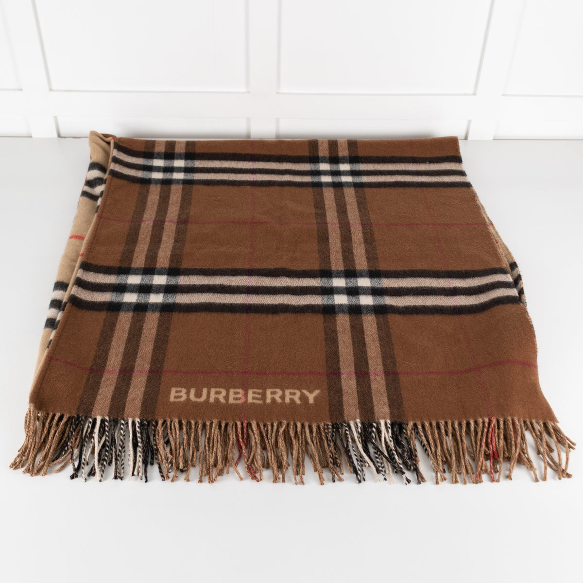 Burberry Beige & Brown Contrasting Nova Check Cape with Fringed Edges - Image 1