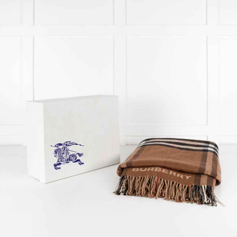Burberry Beige & Brown Contrasting Nova Check Cape with Fringed Edges - Image 2
