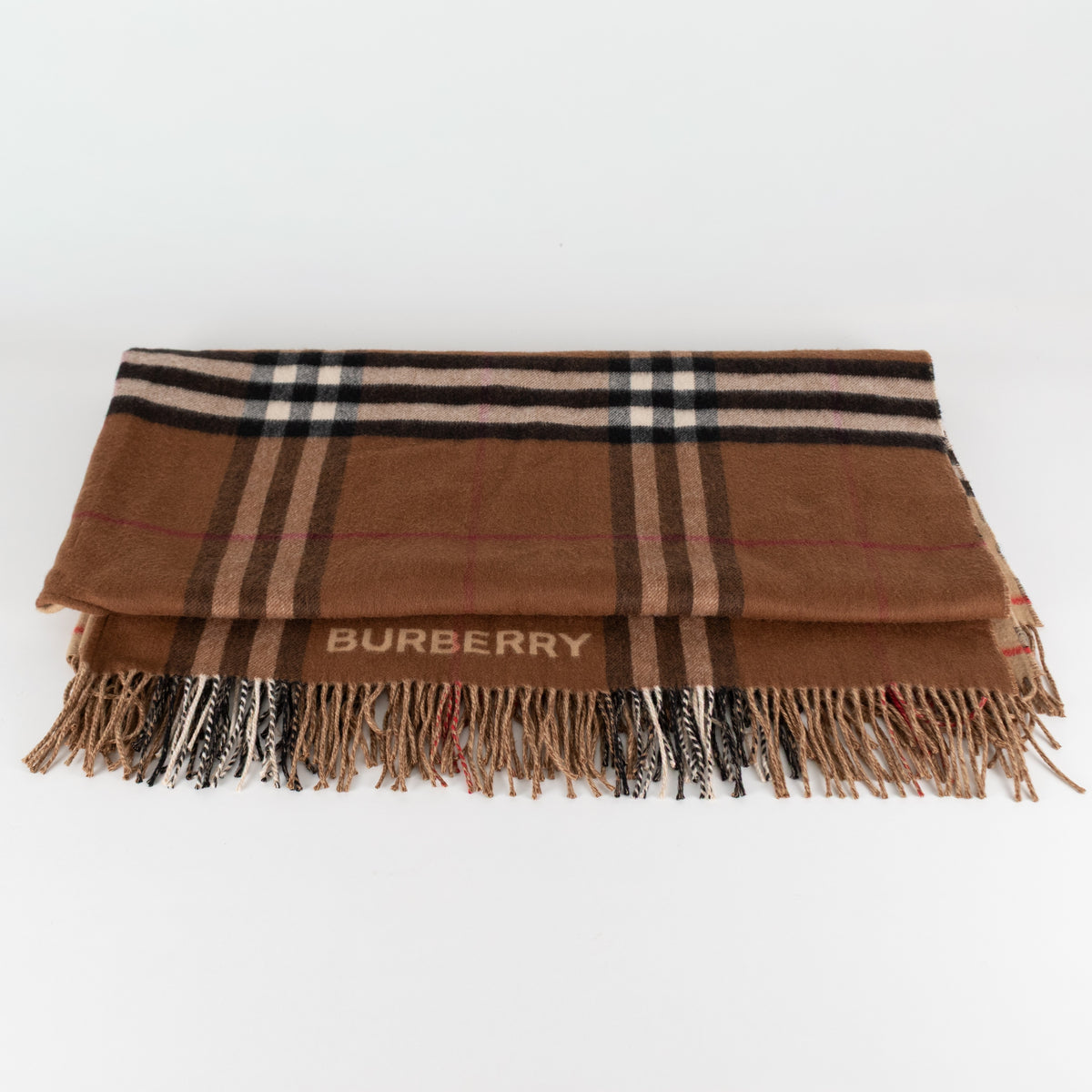 Burberry Beige & Brown Contrasting Nova Check Cape with Fringed Edges - Image 8