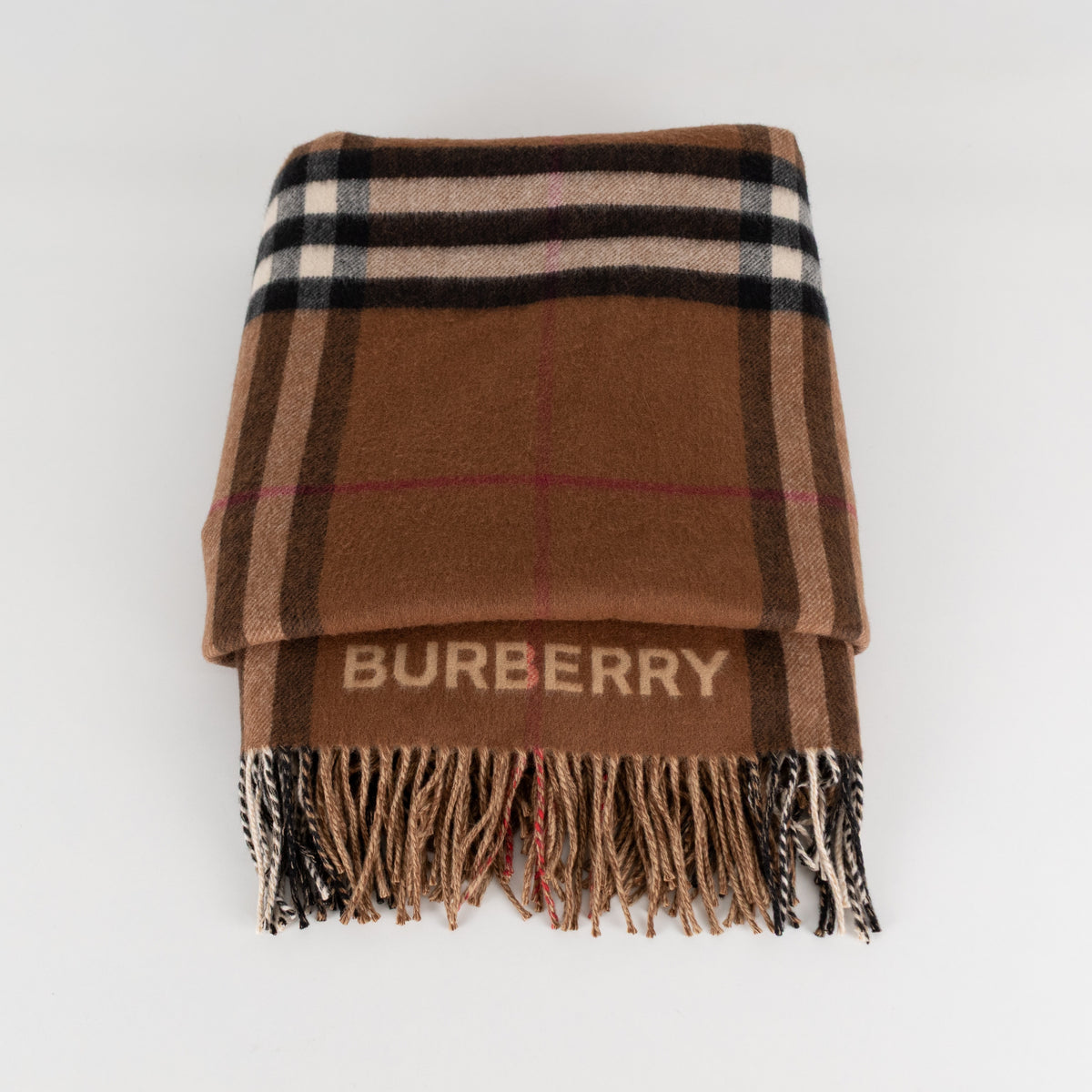 Burberry Beige & Brown Contrasting Nova Check Cape with Fringed Edges - Image 9