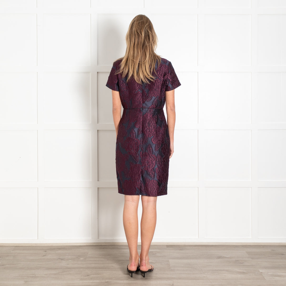 Burberry Deep Blue Burgundy Floral Jacquard Sheath Dress - Image 5