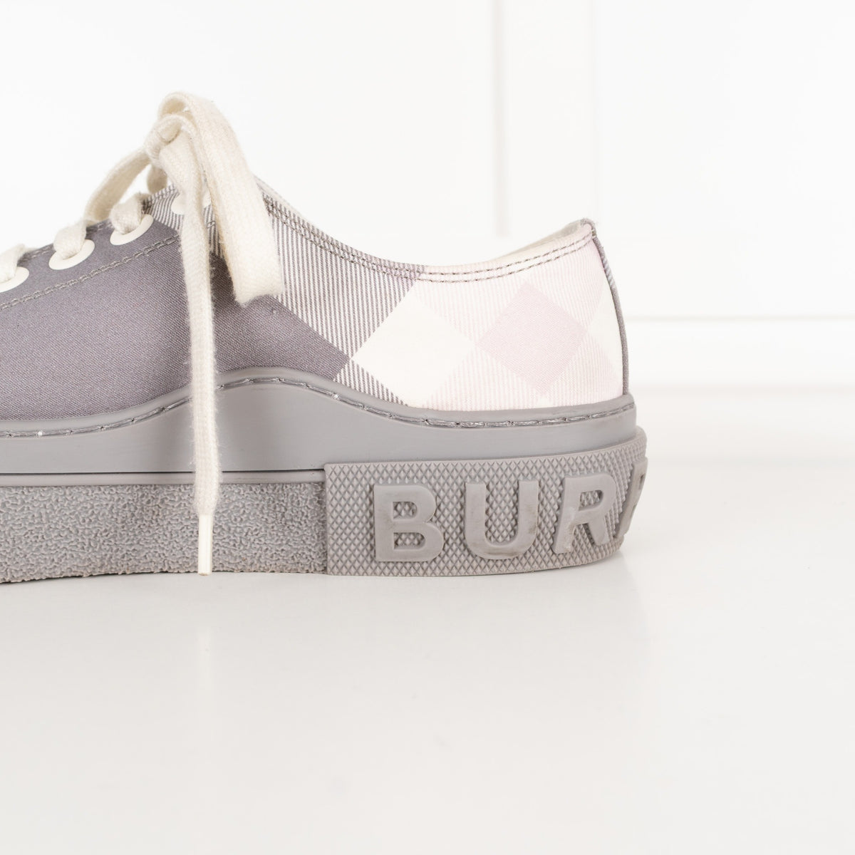Burberry Grey Check Canvas Trainers - Image 10