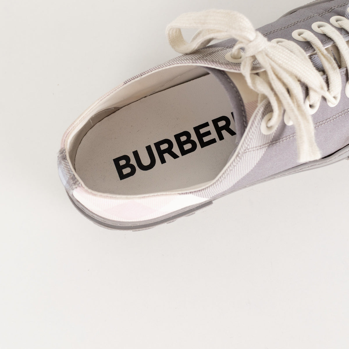 Burberry Grey Check Canvas Trainers - Image 12