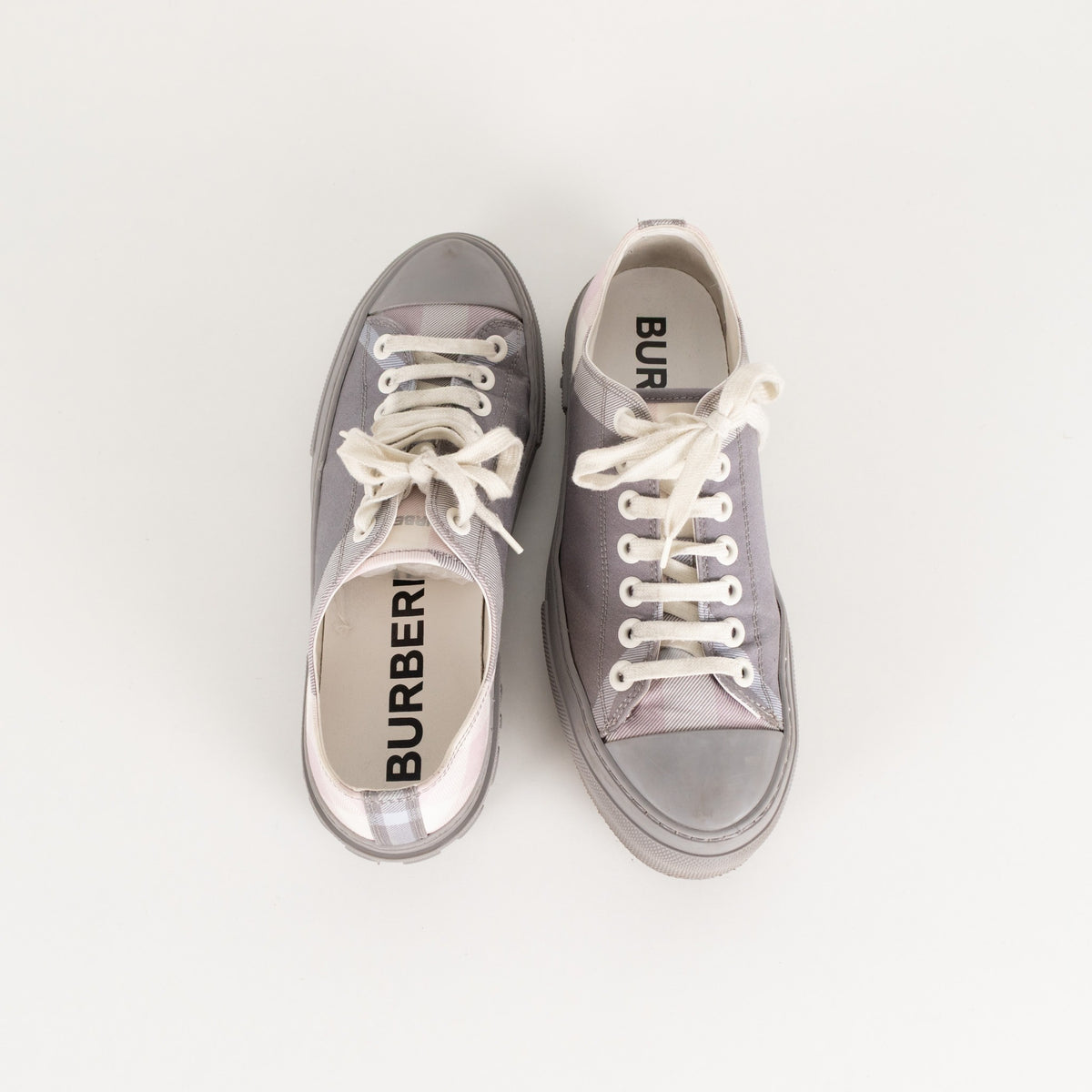 Burberry Grey Check Canvas Trainers - Image 14