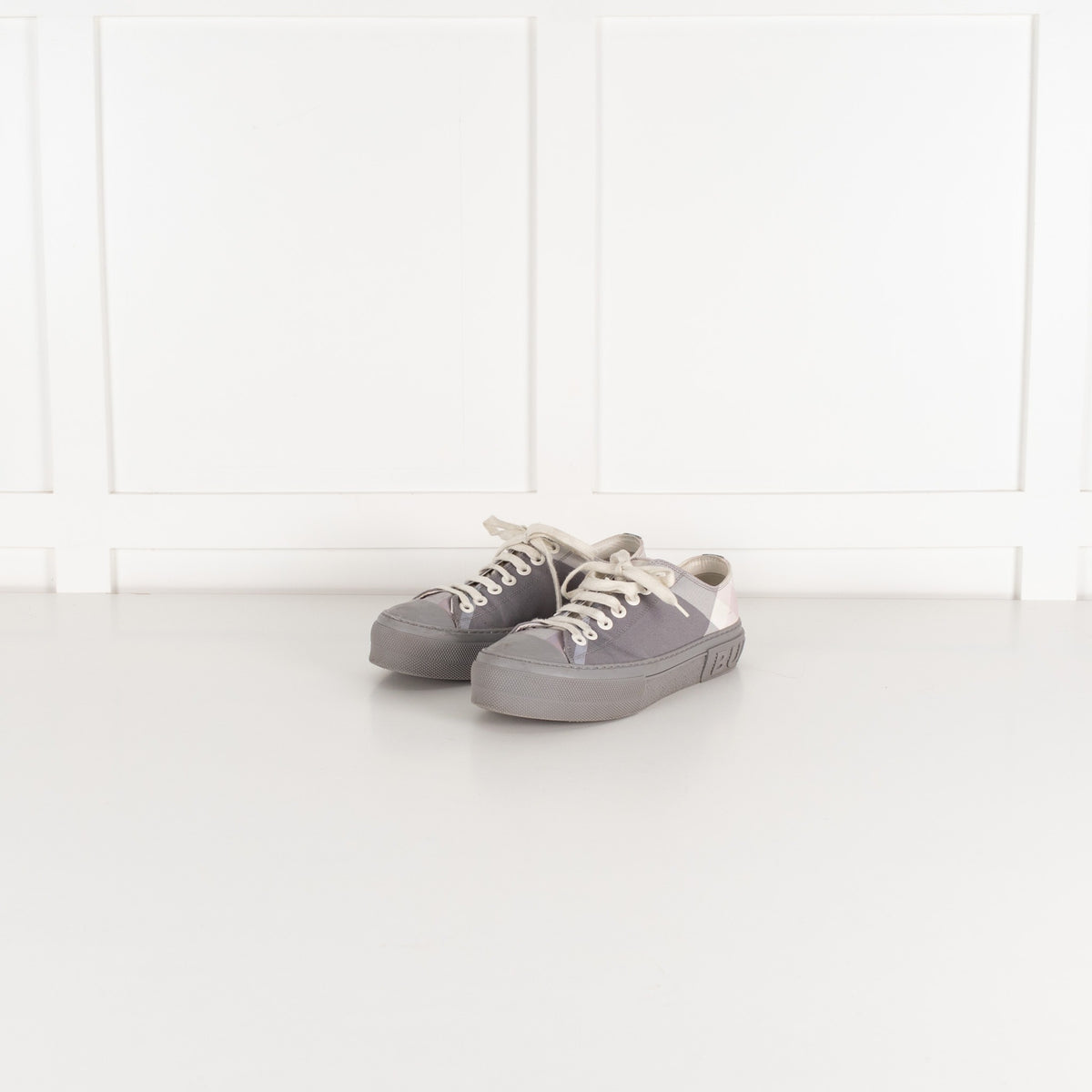 Burberry Grey Check Canvas Trainers - Image 1