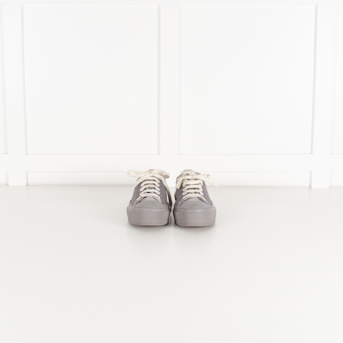 Burberry Grey Check Canvas Trainers - Image 2