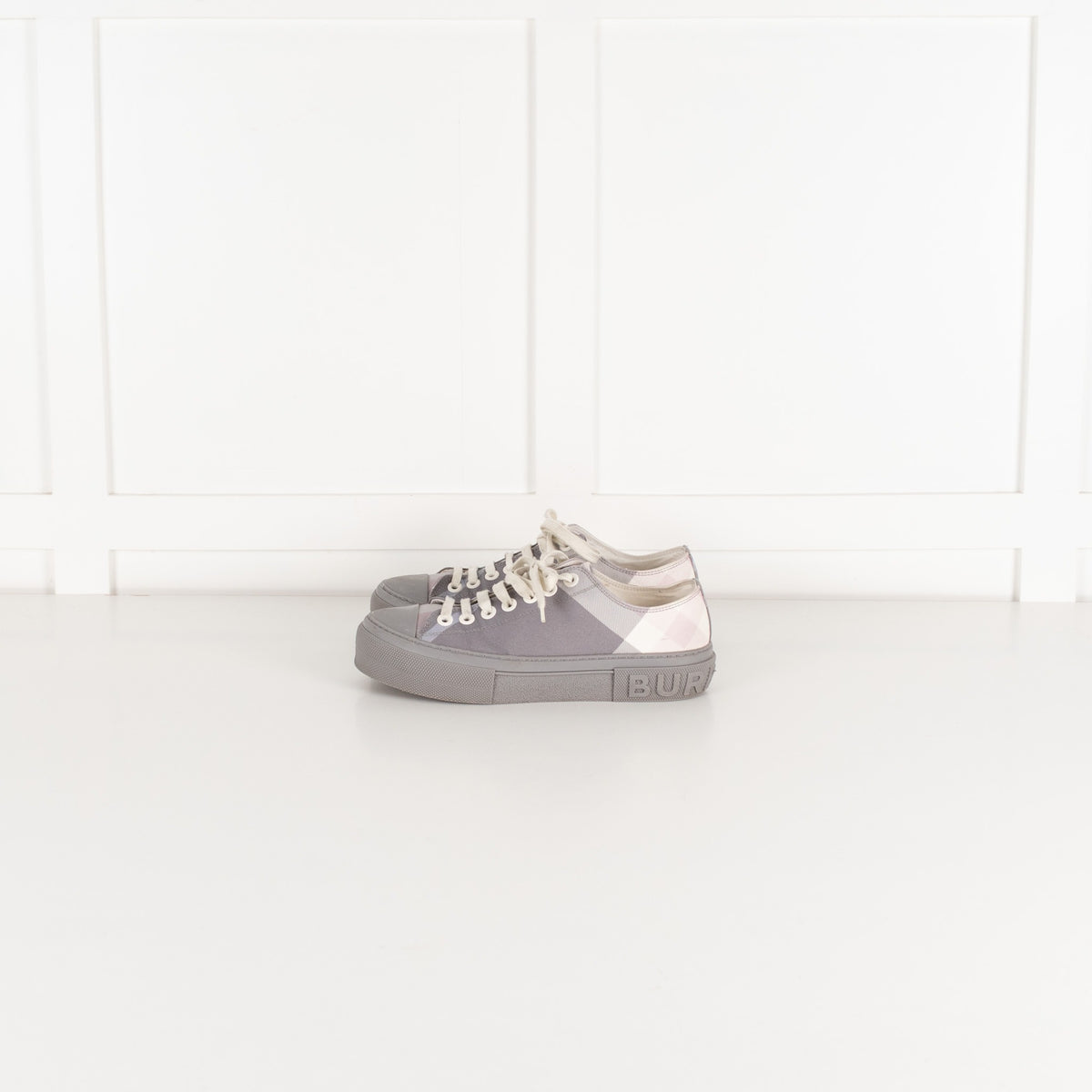 Burberry Grey Check Canvas Trainers - Image 3