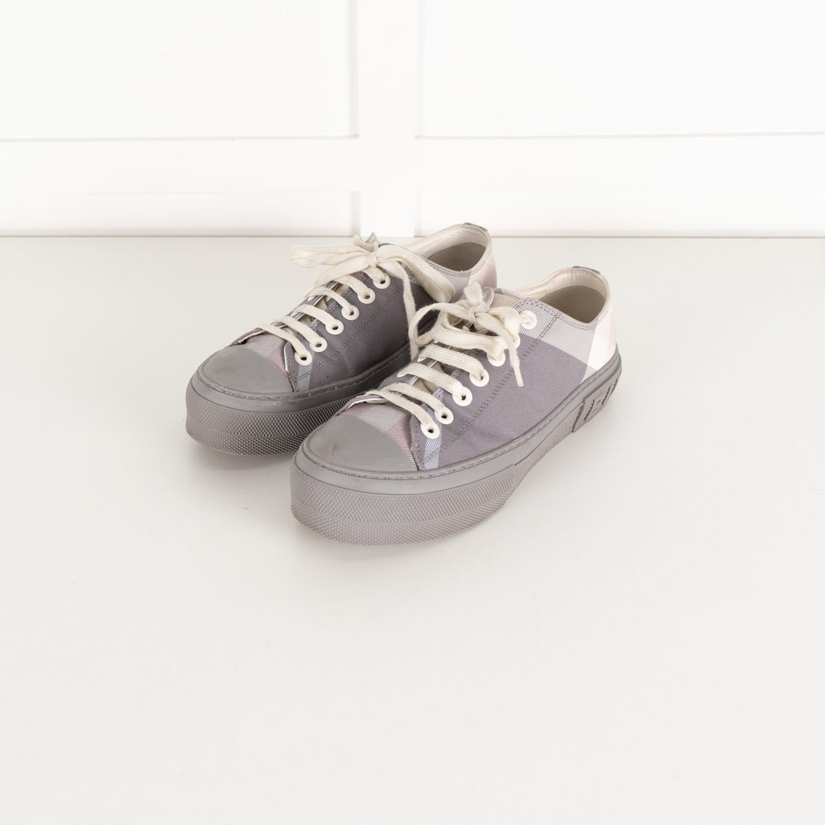 Burberry Grey Check Canvas Trainers - Image 7