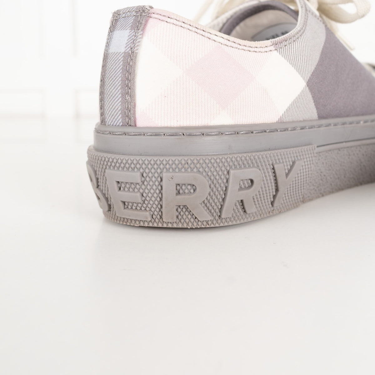 Burberry Grey Check Canvas Trainers - Image 9