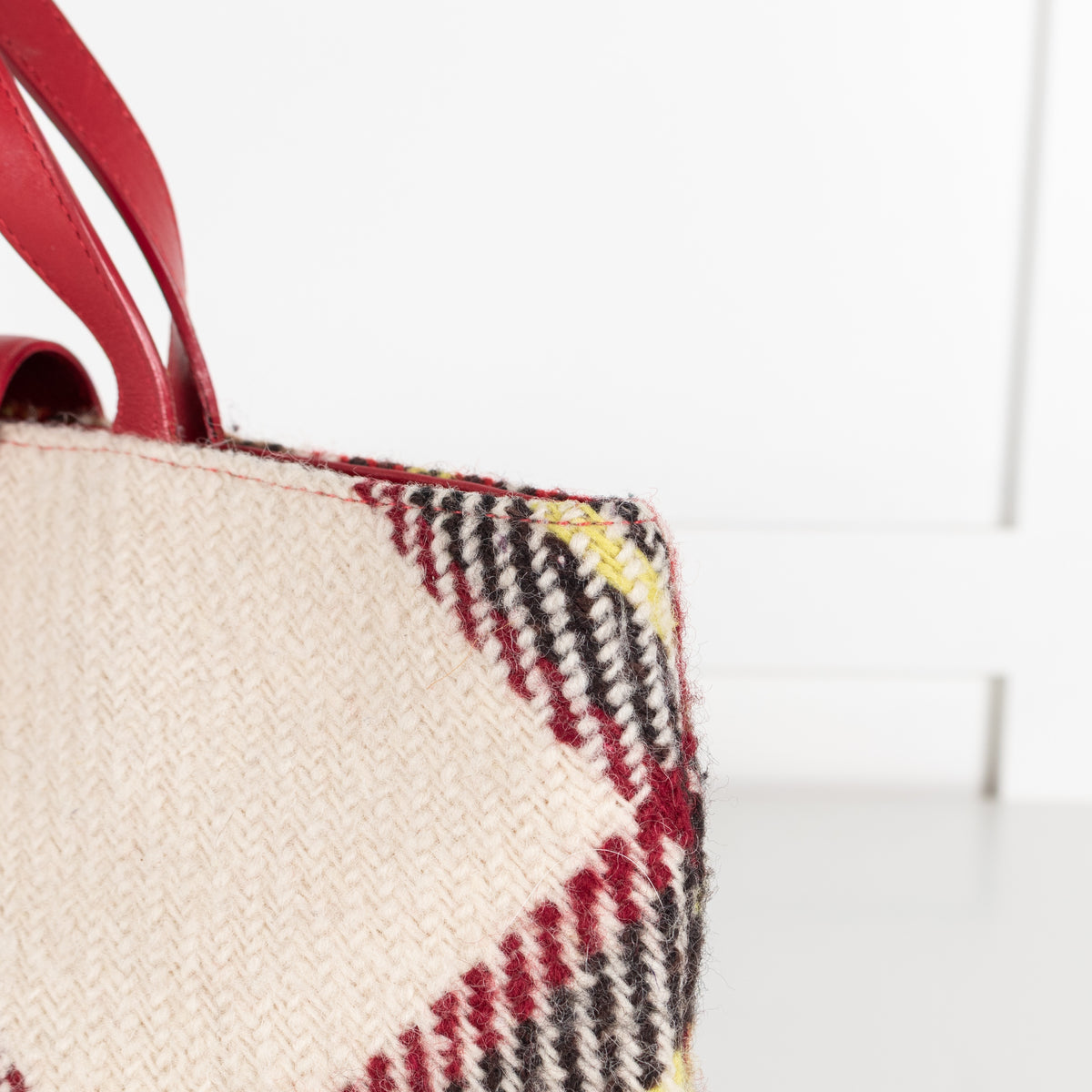 Burberry London Wool Check Handle Bag Red Plaid Tote - Image 11