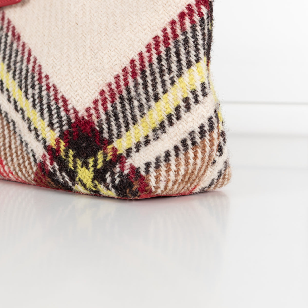 Burberry London Wool Check Handle Bag Red Plaid Tote - Image 12