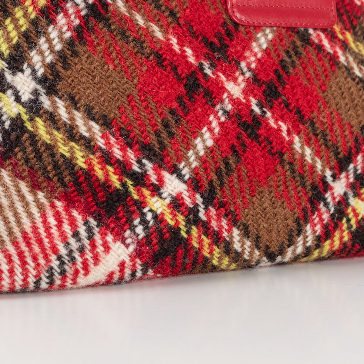 Burberry London Wool Check Handle Bag Red Plaid Tote - Image 14