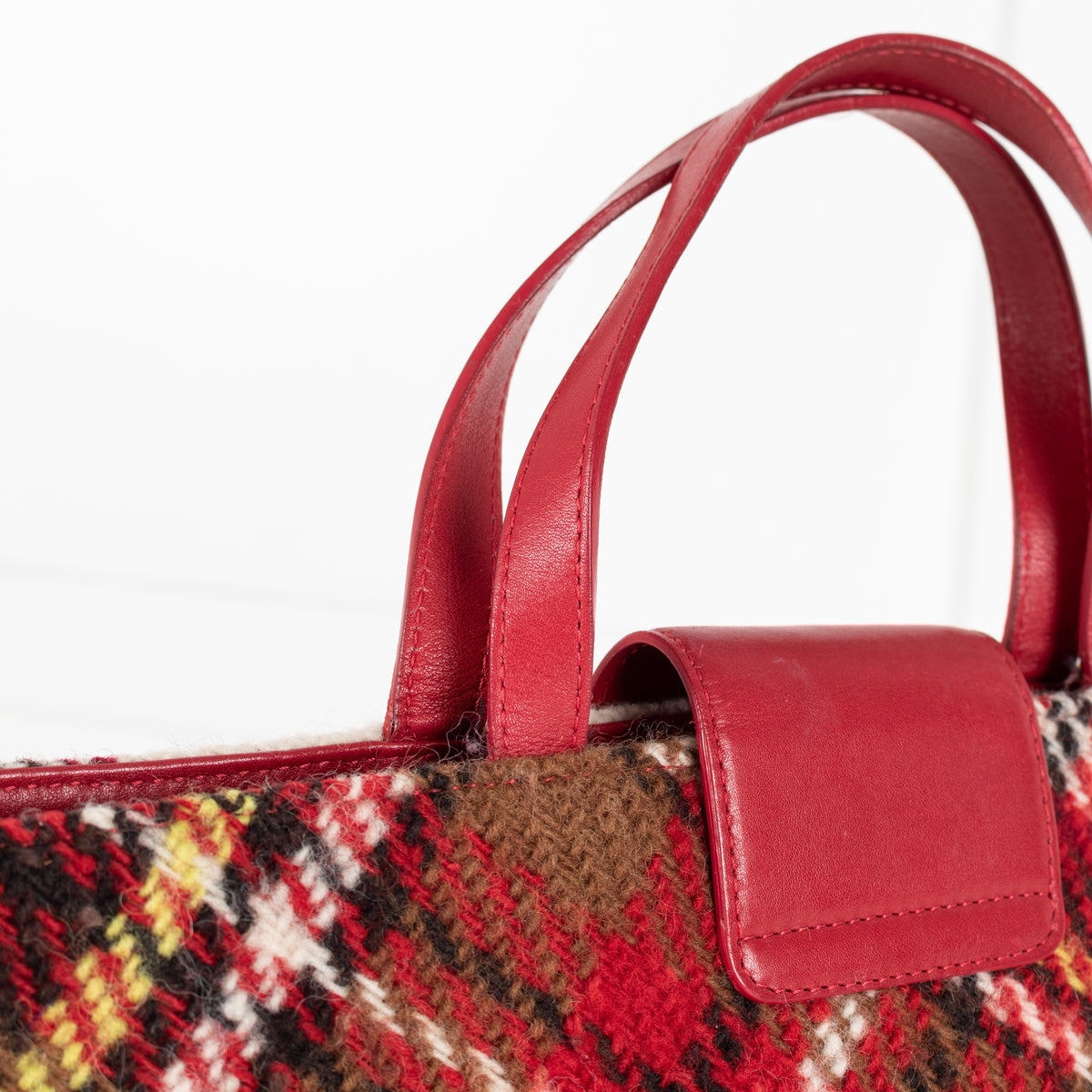 Burberry London Wool Check Handle Bag Red Plaid Tote - Image 15