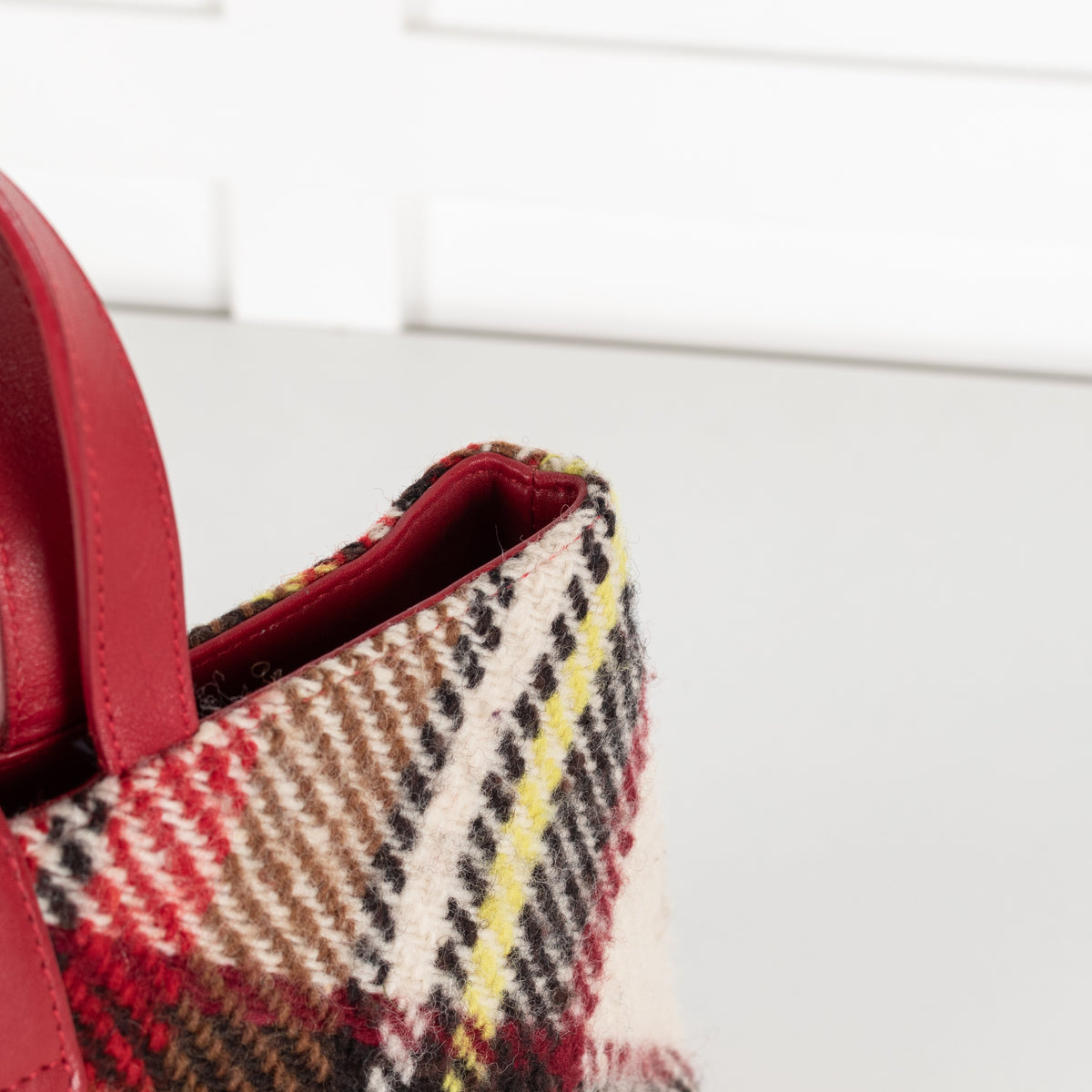 Burberry London Wool Check Handle Bag Red Plaid Tote - Image 16